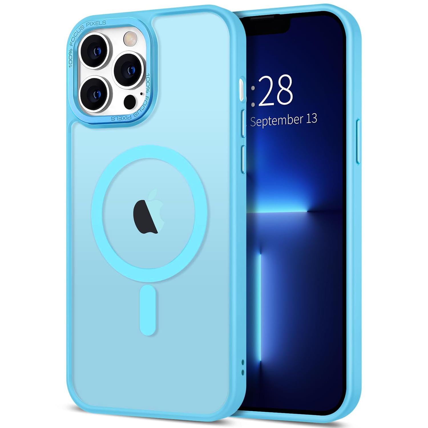 AVETUL iPhone ケース iPhone ケース MagSafe対応 ワイヤレス充電対応 マット仕上げ マグネット搭載 超強磁力 滑り止め 米軍MIL規格耐衝撃 iPhoneケース ストラップホール アイフォンケース 半透明ハード カバ 色：ライトブルー、サイズ：iPhone 13 Pro 6.1"