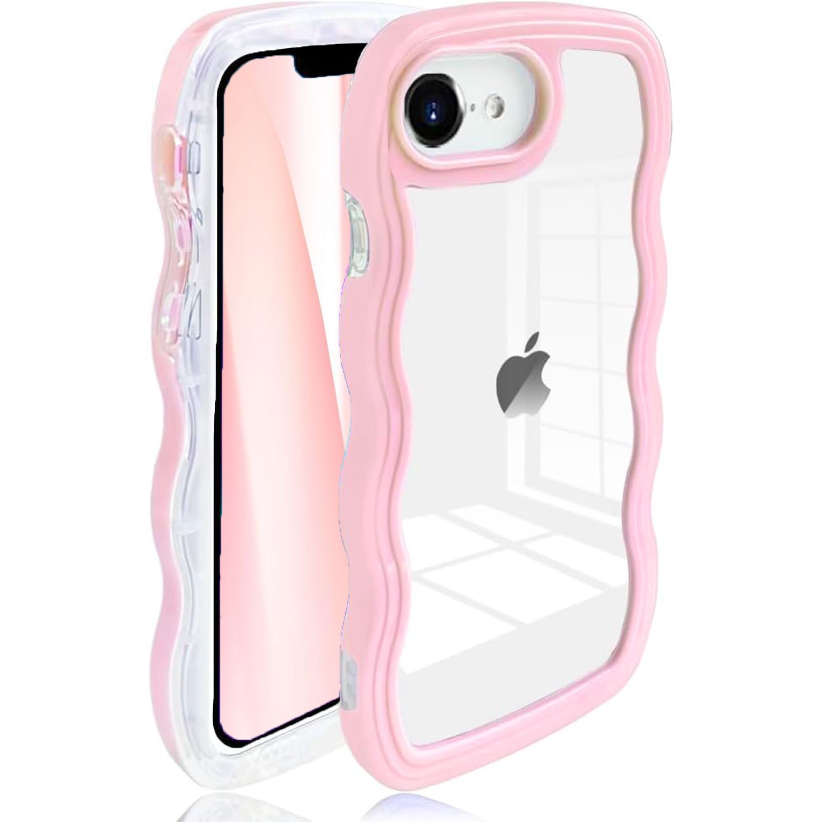 AVETUL iPhone 15 ケース クリア ウェーブ アイフォン15 おしゃれ 韓国 うねうね 黄ばみなし かわいい ソフトTPU 滑り止め 薄型 軽量 色：ピンク、サイズ：iPhone 16e 6.1"