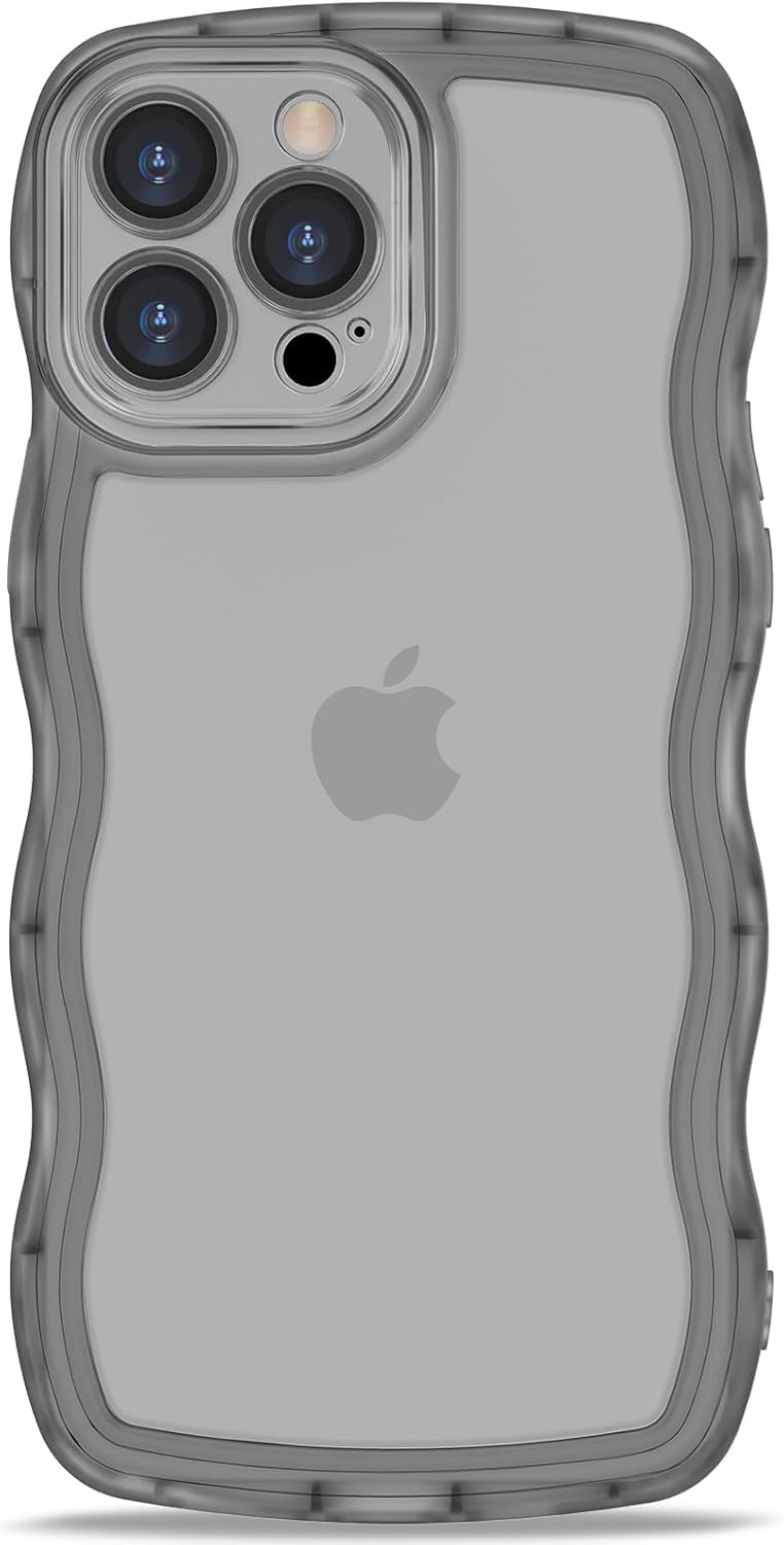 AVETUL iPhone ケース クリア ウェーブ アイフォンケース 韓国 うねうね おしゃれ 黄ばみなし かわいい ソフトTPU 滑り止め 薄型 軽量 iPhone スマホケース ワイヤレス充電対応 ストラップホール付き アイフォン 色：半透明ブラック、サイズ：iPhone 13 Pro