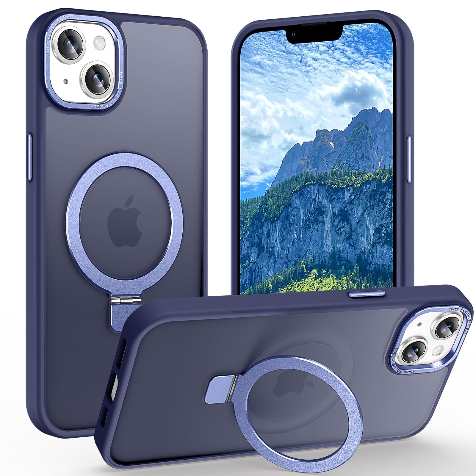 AVETUL iPhone 12 mini ケース iPhone 13 mini ケース MagSafe対応 ワイヤレス充電対応 隠しスタンド マット マグネット搭載 超強磁力 滑り止め 米軍MIL規格耐衝撃 iPhone12miniケース ストラップホール アイフォン 色：ブルー、サイズ：iPhone 13 Mini 5.4"
