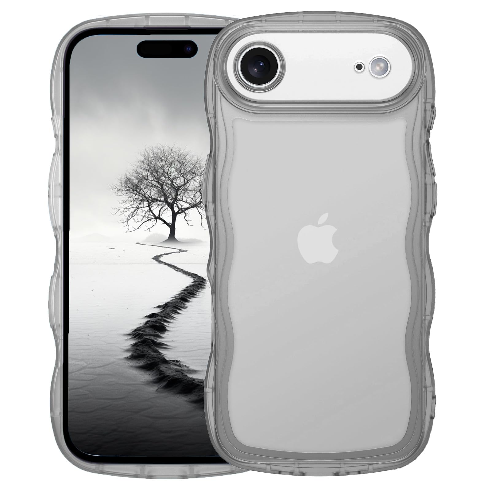 AVETUL iPhone ケース クリア ウェーブ アイフォンケース 韓国 うねうね おしゃれ 黄ばみなし かわいい ソフトTPU 滑り止め 薄型 軽量 iPhone スマホケース ワイヤレス充電対応 ストラップホール付き アイフォン 色：半透明ブラック、サイズ：iPhone 17 Air