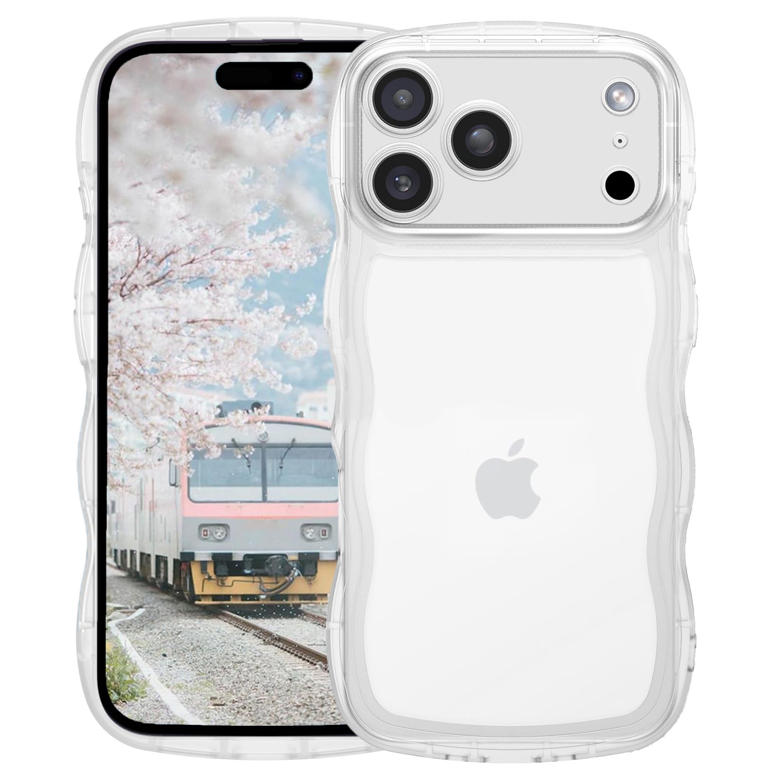 AVETUL iPhone ケース クリア ウェーブ アイフォンケース 韓国 うねうね おしゃれ 黄ばみなし かわいい ソフトTPU 滑り止め 薄型 軽量 iPhone スマホケース ワイヤレス充電対応 ストラップホール付き アイフォン ウ 色：半透明クリア、サイズ：iPhone 17 Pro
