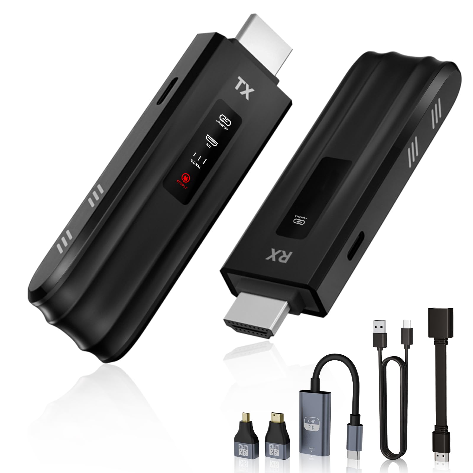 Moman ワイヤレス HDMI 送受信機セット, LED スクリーン付き HDMI 無線 50m安定伝送距離 収納に便利 小型 映像音声同期出力 テレビボックス/PC/ラップトップなど対応 LNK2, 無線-ワイヤレス-拡張-エクステンダー