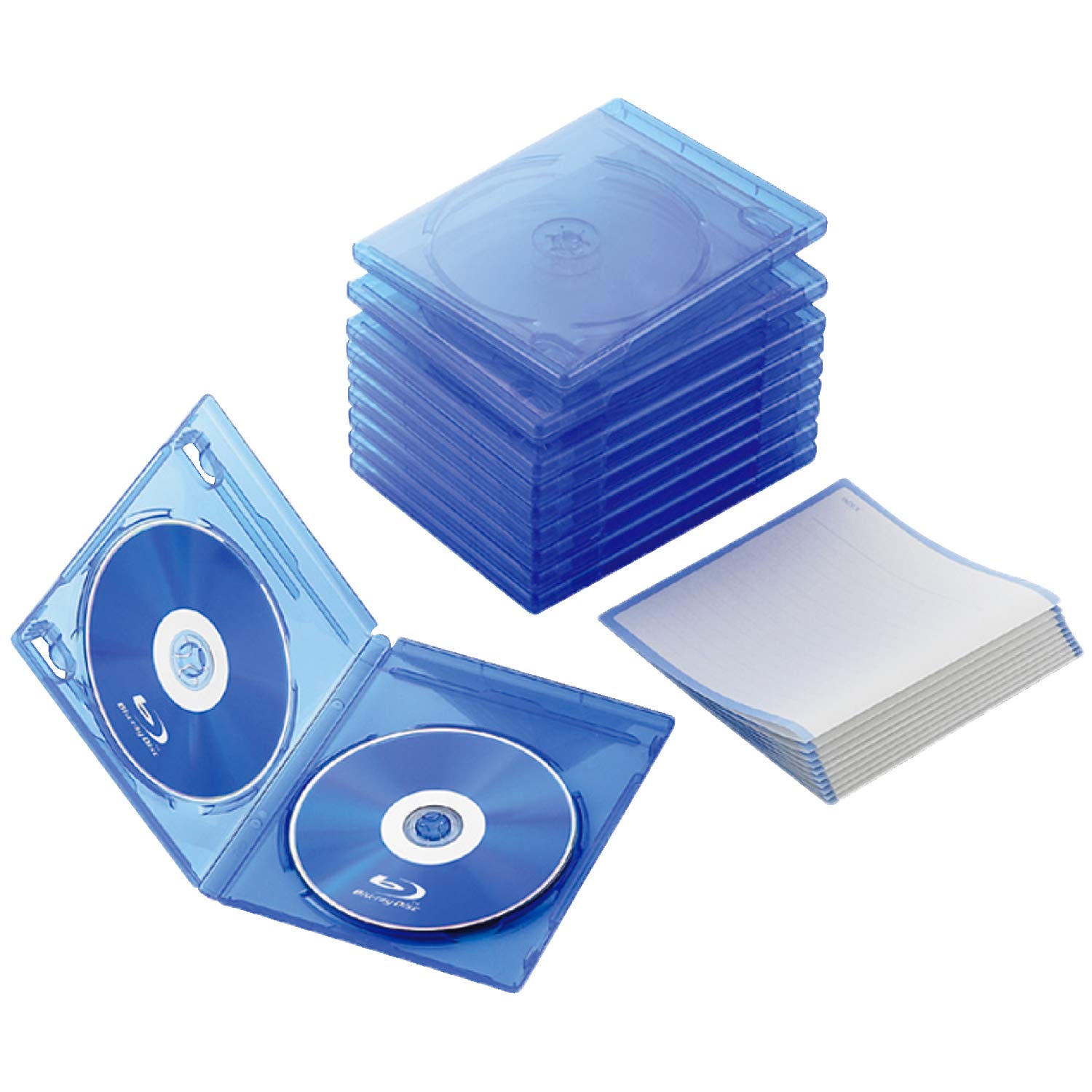 商品情報商品の説明■CD/DVD/Blu-rayディスクを2枚収納できるケースです。 ■市販されているBlu-rayソフトのケースと同等サイズですので、並べてスッキリ収納できます。 ■分類に便利なジャケットカードが付属しています。 ■ブックレットカードを収納可能なストッパーが付属しています。 ■幅125.0mmx高さ148.0mmx厚さ1.0mm以内のブックレットを収納可能です。 ■軽くて割れにくいポリプロピレン樹脂製ですので、大切なBlu-rayディスクをしっかり守ります。 ■ワンプッシュ方式で、Blu-rayディスクに無理な力をかけず簡単に取り出せます。 ■ケース外側にはジャケットカードを収納するための透明フィルムがついています。 ■重量:57.0g ※ケース1枚あたり ■材質:ポリプロピレン ■収納枚数:2枚 ■入り数:10枚 ■収容メディア:CD/DVD/Blu-ray ■収容枚数(ケース1枚あたり):2枚 ■外形寸法:幅135.8mmx奥行12.7mmx高さ172.0mm ■付属品:ジャケットカード(268mmx149mm)x10 ■本体カラー:クリアブルー ■ジャケット収納:Blu-ray Discジャケットを収納可能主な仕様 Blu-rayディスクをスッキリ収納!1つのケースに2枚のディスクが収納できるCD/DVD/Blu-rayディスクケース。分類に便利なジャケットカード付き。お得な10枚セット。材質:ポリプロピレン収納枚数:2枚入り数:10枚収容枚数(ケース1枚あたり):2枚外形寸法:幅135.8mmx奥行12.7mmx高さ172.0mm