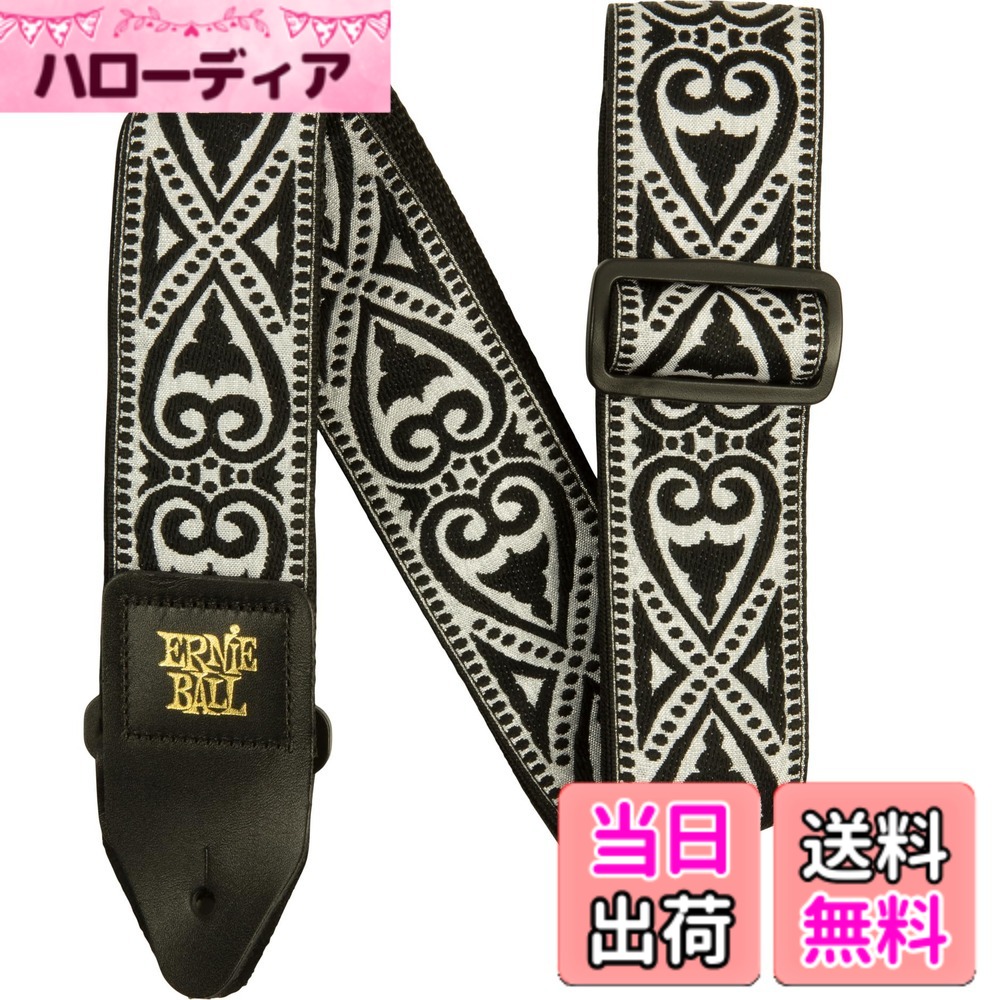  ERNIE BALL JACQUARD STRAP 色：ブラック・ハート、サイズ：標準