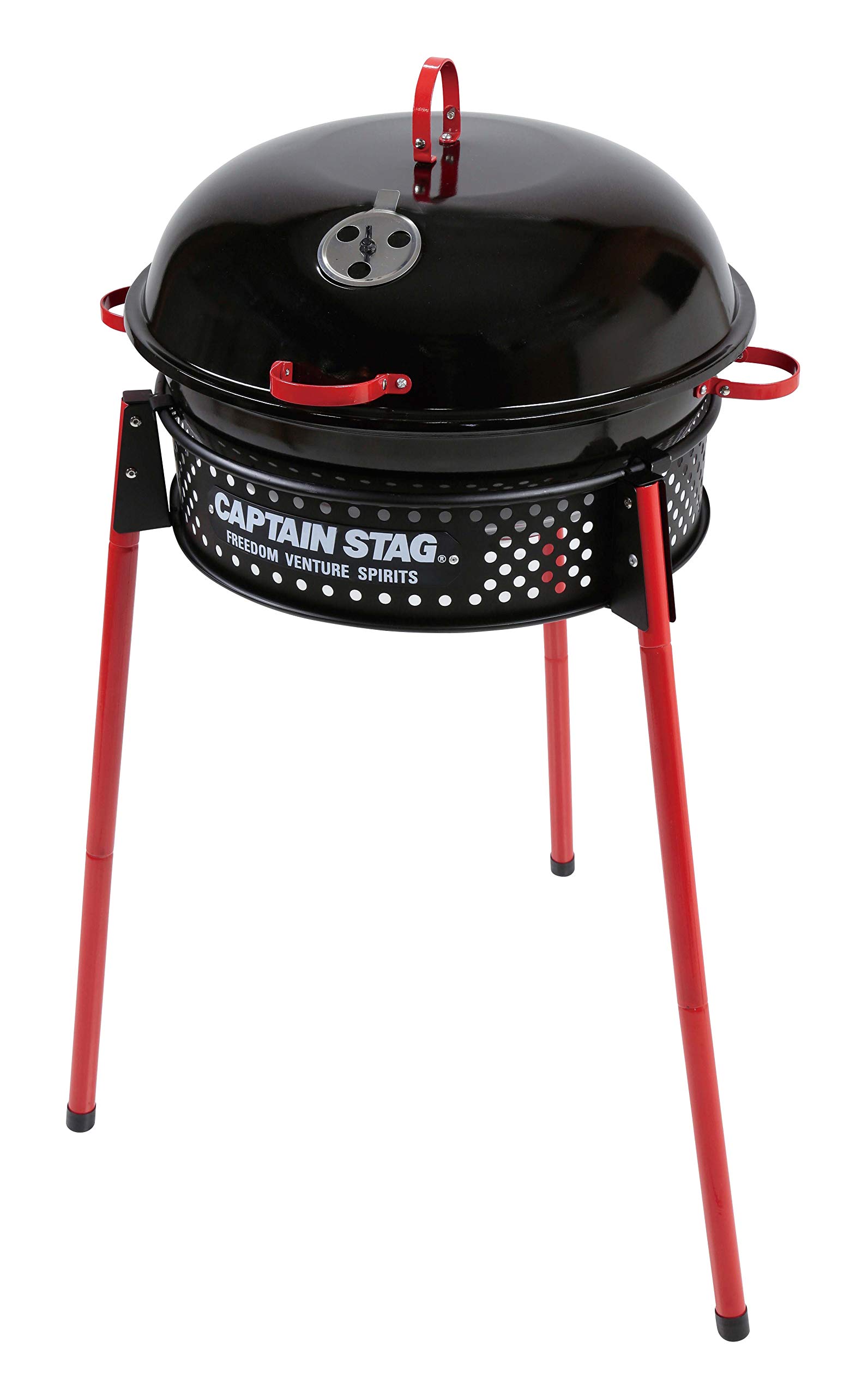 商品情報商品の説明組立サイズ:(約)外径435x高さ800・535mm 焼き面の高さ:(約)690・435mm 網サイズ:(約)外径410mm 収納サイズ:(約)幅460x奥行460x厚さ200mm 製品重量:(約)5.5kg セット内容:本体、ふた、バーベキュー網、目皿、2連フック、フレーム、ジョイント脚、通気孔(大)、通気孔(小)、炭受け、蝶ネジ、蝶ナット、ワッシャー、キャップ、収納バック 材質:本体・ふた/普通鋼板(表面加工=ほうろう)、フレーム・ジョイント脚/鉄(エポキシ樹脂塗装)、バーベキュー網・目皿・2連フック/鉄(クロムめっき)、通気孔(大)・通気孔(小)・炭受け/ステンレス鋼 原産国:中国 アメリカンスタイルの本格BBQをどこでも手軽に! ぶ厚いステーキやビア缶チキンなど本場アメリカンBBQを楽しもう。フード付きなのでスモークやオーブン料理など幅広く使えます。組み立て簡単でガーデンバーベキューやキャンプ・行楽などで持ち運べる本格BBQグリルです。 【特長】 POINT1.組立簡単60秒。フレームに脚を差し込んで本体を乗せるだけ。 POINT2.ハイ・ローの2スタイルが楽しめます。ローは焚き火台としても使えます。 POINT3.囲みやすい丸型グリル。アメリカンスタイルはもちろんジャパニーズスタイルのBBQにも最適。 POINT4.アミは洗いやすいストレートタイプ。開閉式で燃料やスモークチップの継ぎ足しが簡単。 POINT5.小物が掛けられる便利な2連フック付。ふたもかけられます。 POINT6.炭の後片付けが簡単。本体が外れるので、炭などの後片付けが簡単です。 POINT7.コンパクト収納。収納バッグ付きで持ち運び簡単。車にもらくらく積めます。 従来品のフード付きグリルの「組み立てにくい」「部品が多い」「組み立てたら持ち運べない」といった問題をすべて解決! キャプテンスタッグ関連商品として以下をオススメします。 UG-3244/ビア缶チキンスタンド、UG-3243/BBQグリルミートプレス、UG-2010/グレービー丸型バーベキューアミ410mm レンタル等による貸出、オークション等による販売や中古販売、及び譲渡によって発生した故障・破損・損害・事故などにつきましては一切責任を負いかねますので予めご了承ください。主な仕様 焼き面の高さ(約):690・435mm 、網サイズ(約):外径410mm 、収納サイズ(約):幅460x奥行460x厚さ200mm
