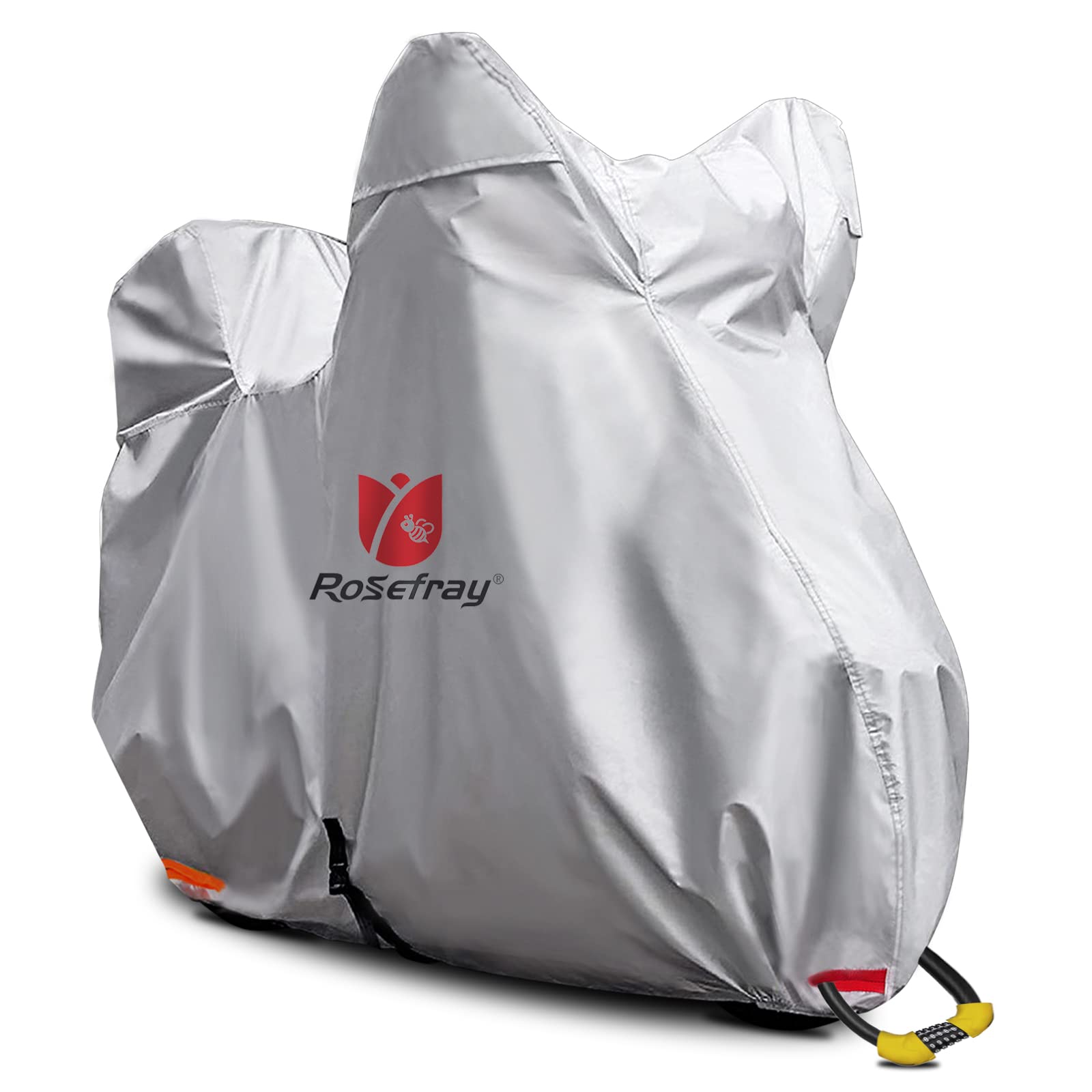 【送料無料】Rosefray バイクカバー 厚手 高機能 撥水 UVカット 色：シルバー（210D)、サイズ：L-BOX付