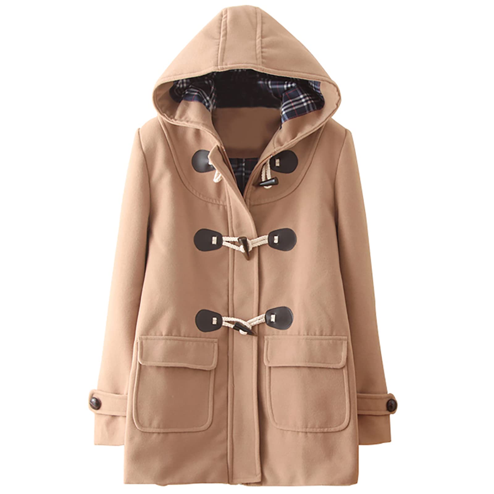  （アッシュランゲル）ASHERANGELレディース ダッフルコート 学生 アウター 制服 通学用 カワイイ スクールコート 女子 アウターコート フード付き 秋 冬 色：厚手 カーキ、サイズ：S