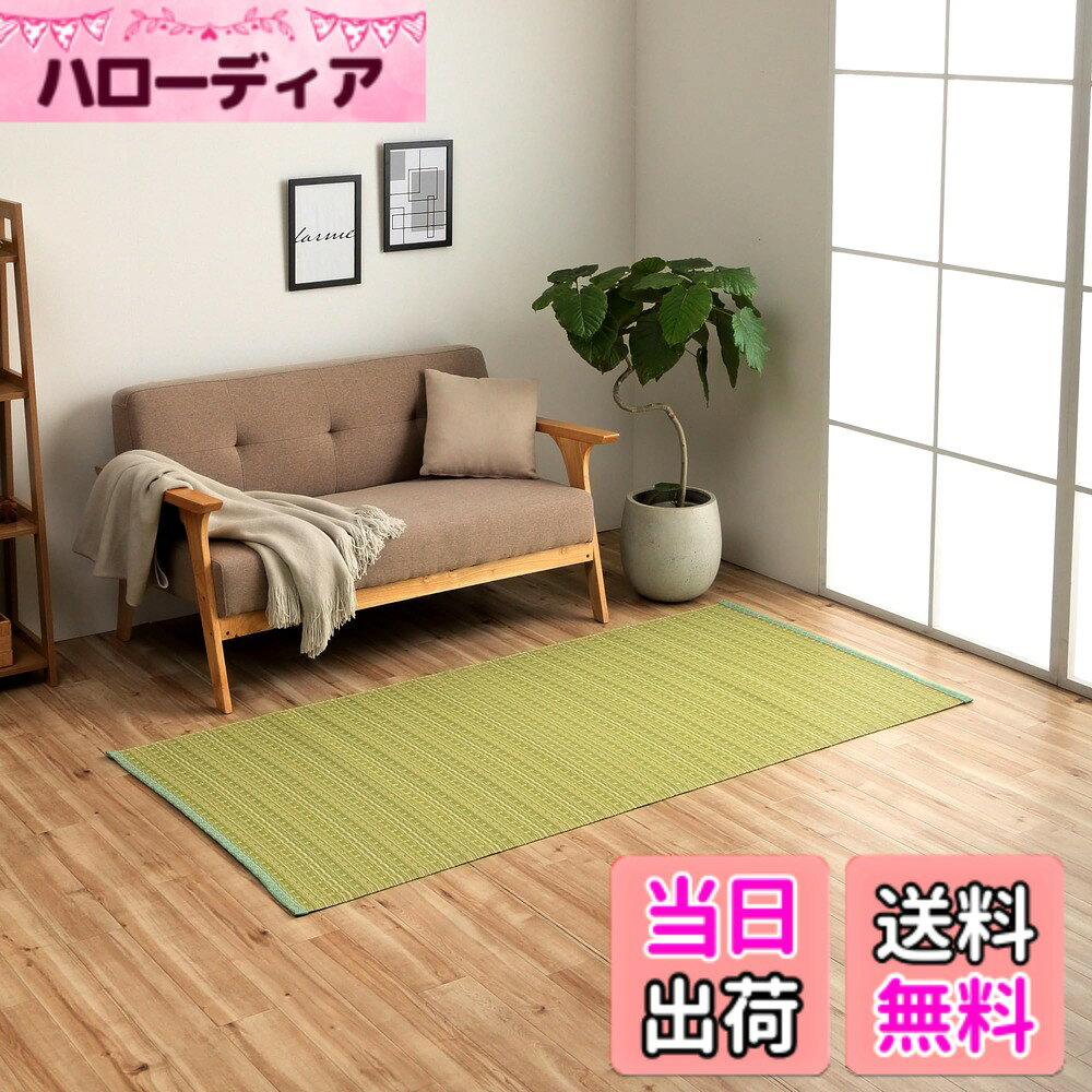 【送料無料】イケヒコ ラグ カーペット 日本製 ポリプロピレン カーペット バルカン 洗える 畳 上敷き ござ ゴザ い草調 おしゃれ ペット 犬 猫 汚れに強い 丈夫 傷に強い 傷防止 和室 和 アウトドア 色：グリーン、サイズ：95 x 191 cm (長方形) hellodear-10852046 ハローディア楽天市場店 パッケージ画像