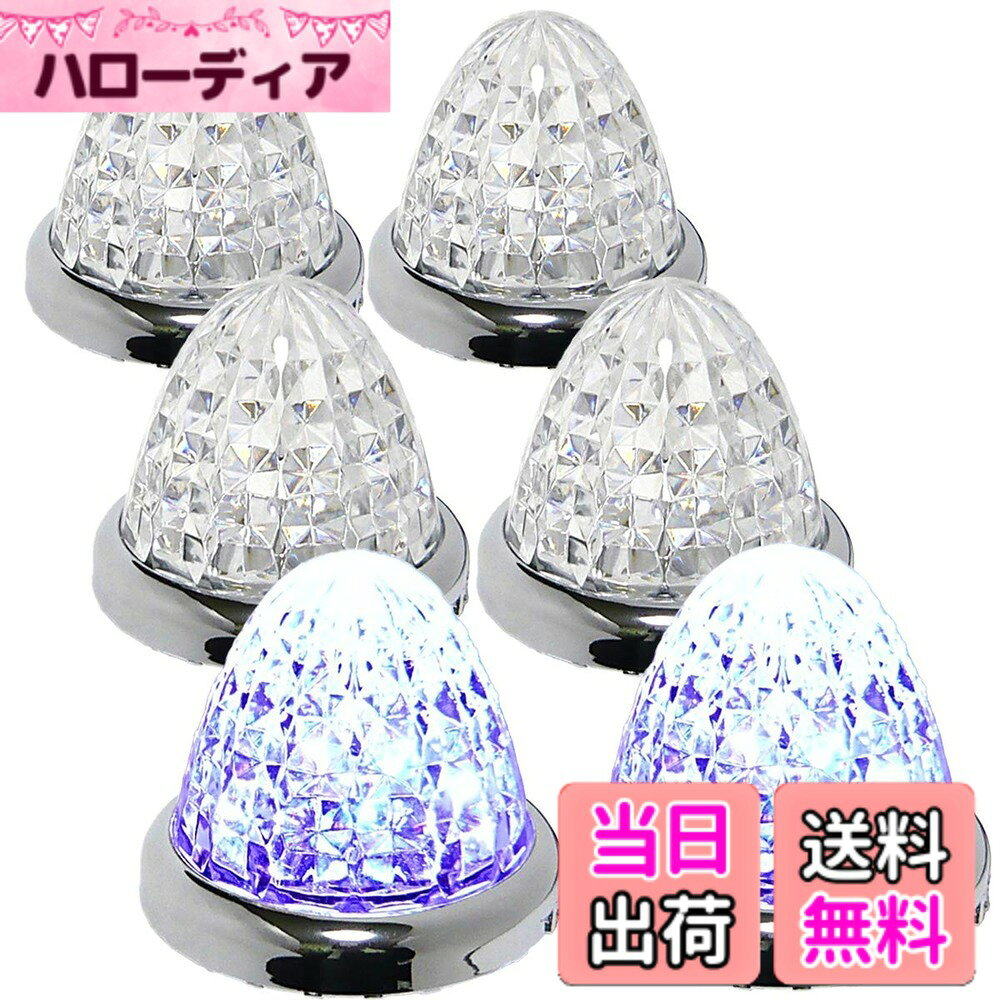 Customize 24V トラック用 LED マーカーランプ サイド マーカー 8面クリスタルカット仕様 16LED メッキリング 汎用 6個 セット ブルー/イエロー/レッド/ホワイト 各色 色：パープル 特注色
