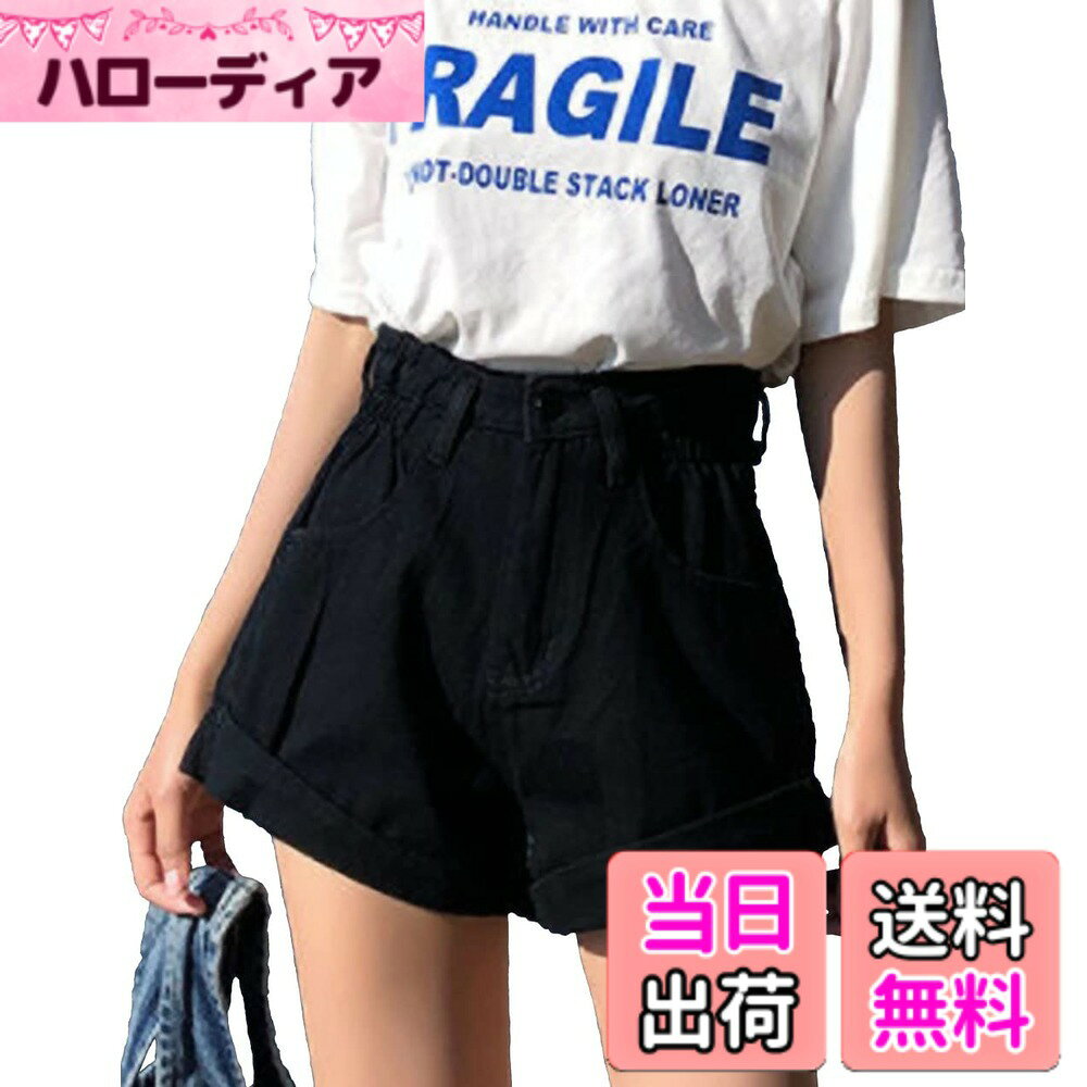 【送料無料】[SpringSwalloow] [スプリングスワロー] レディース デニム 夏 短パン カラー ショートパンツ ボトムス 色：ブラック、サイズ：L