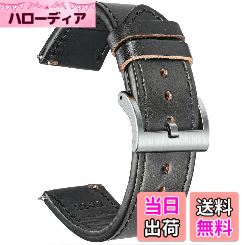 樂天商城 - 【送料無料】レザー時計バンド 替え腕時計バンド クイックリリース本革時計ベルト ソフトHorweenレザー素材 18/20/22 mm メンズレディース用時計ばんど 色：Black/Sam Stiching、サイズ：20MM
