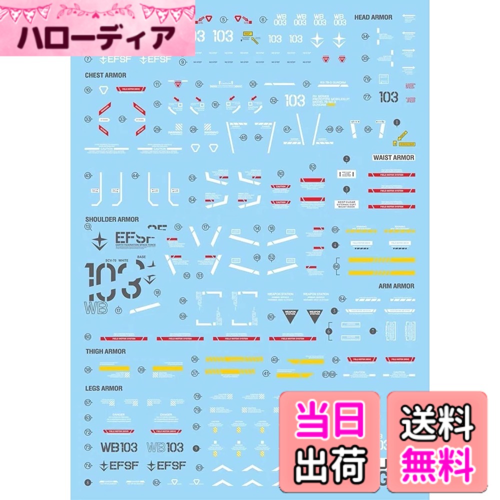 【送料無料】蛍光!! HG RG MG PG RE HiRM ロボット MS ディテールアップ用水転写式デカール 色：PGU 1/60 RX-78-3 G-3用 Gwork版、サイズ：15.8x11.3x0.02cm