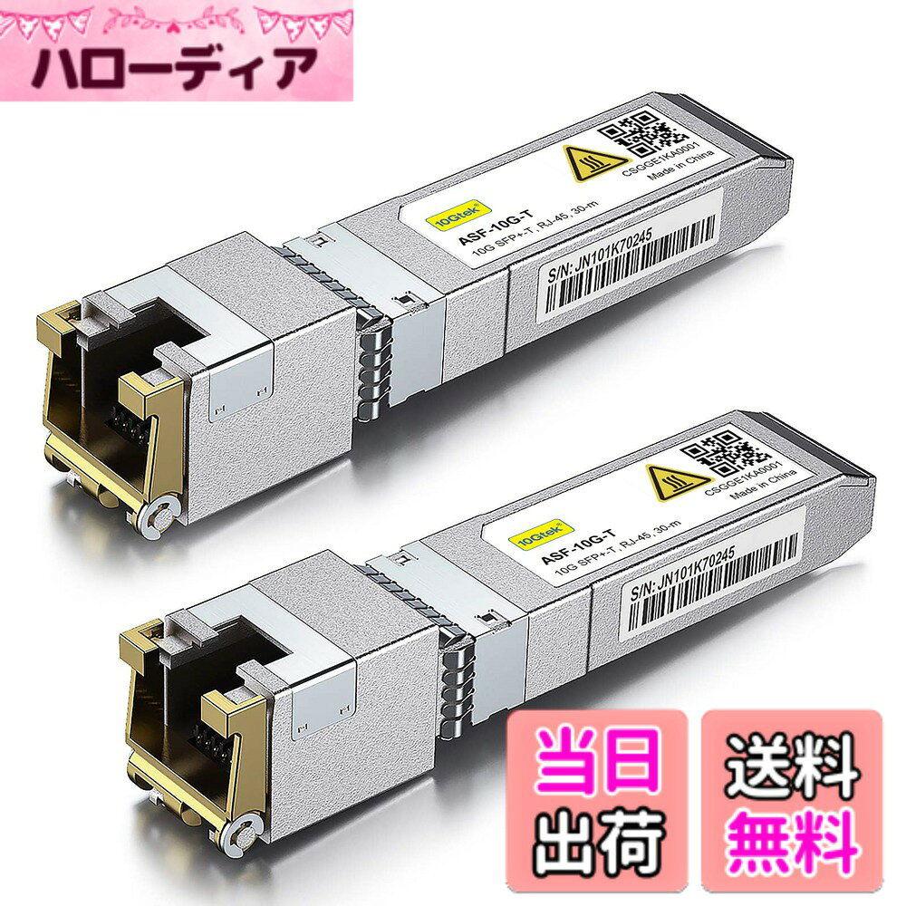 【送料無料】10Gtek 10GBase-T SFP+モジュール, 10G-T, 10Gカッパー, RJ-45 SFP+ CAT.6a, 最大30m, 光トランシーバ 色：x2、サイズ：2個入り