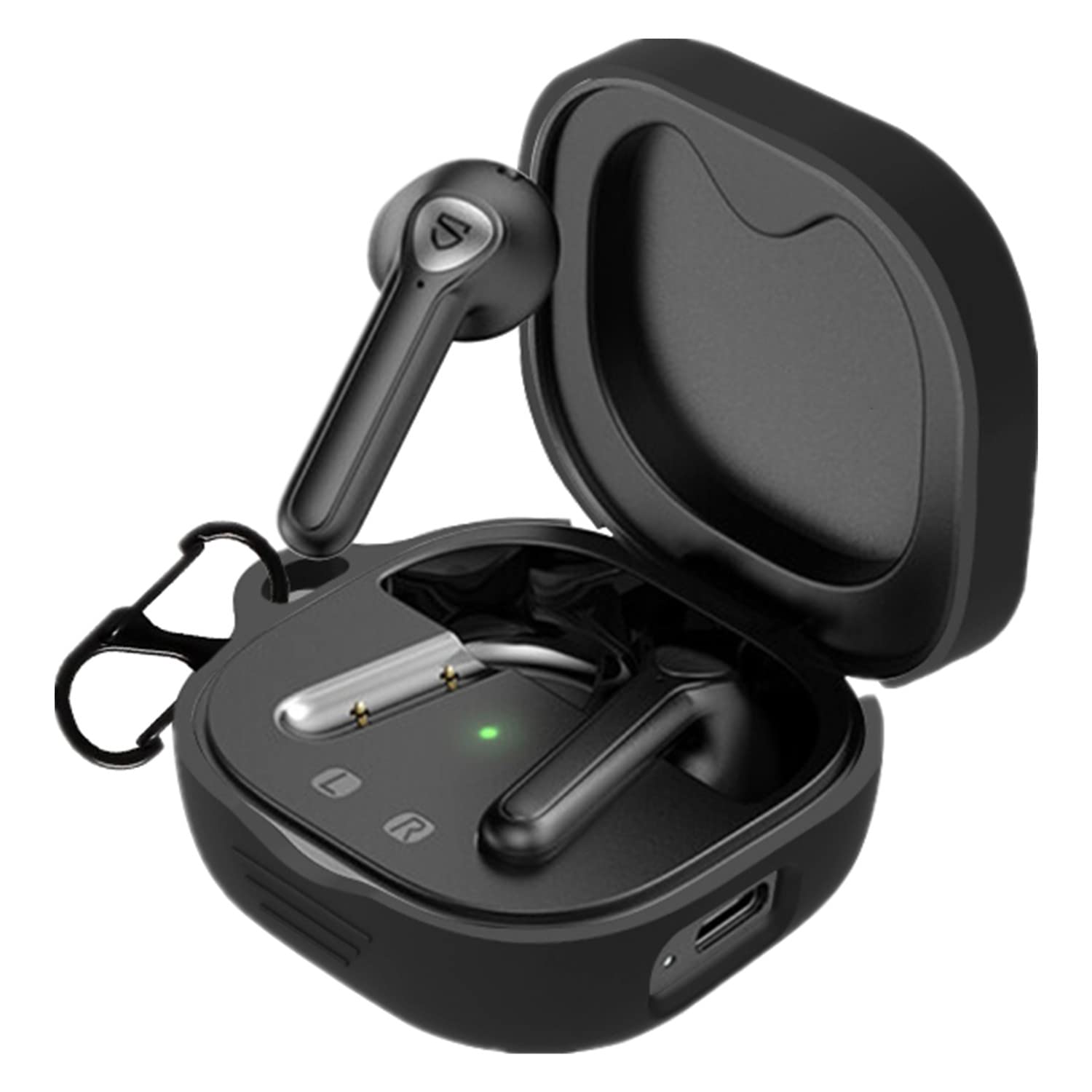 【送料無料】Ankersaila ケース 適応 TrueAir2,シリコン保護カバー 面保護 落下防止 キズ防止 耐衝撃 防水 防塵 カラビナ付き 色：ブラック