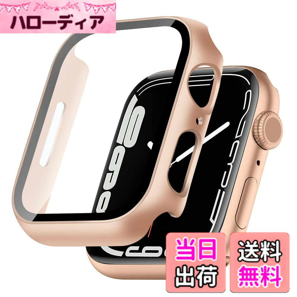 【送料無料】TEMEDO 対応 アップルウォッチ カバー Series 11/10/9/8/7/SE3/SE2/SE/6/5/4 Ultra 3/2/1 Apple Watch ケース PC素材 アップルウォッチ ケース 全面保護 二重構造 Apple Watch カバー ガラスフィルム 色：ローズゴールド 1枚、サイズ：Series 9/8/7 for 45mm