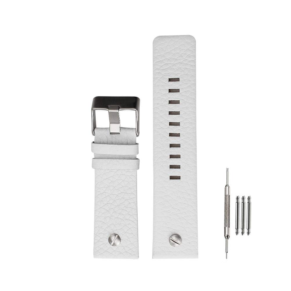 [Free Shipping] [Polly Store] Watch Strap Band 22mm 24mm 26mm 28mm 30mm Black Diesel Genuine Leather Watch Band with Dedicated Box Color: White, Size: 26mm