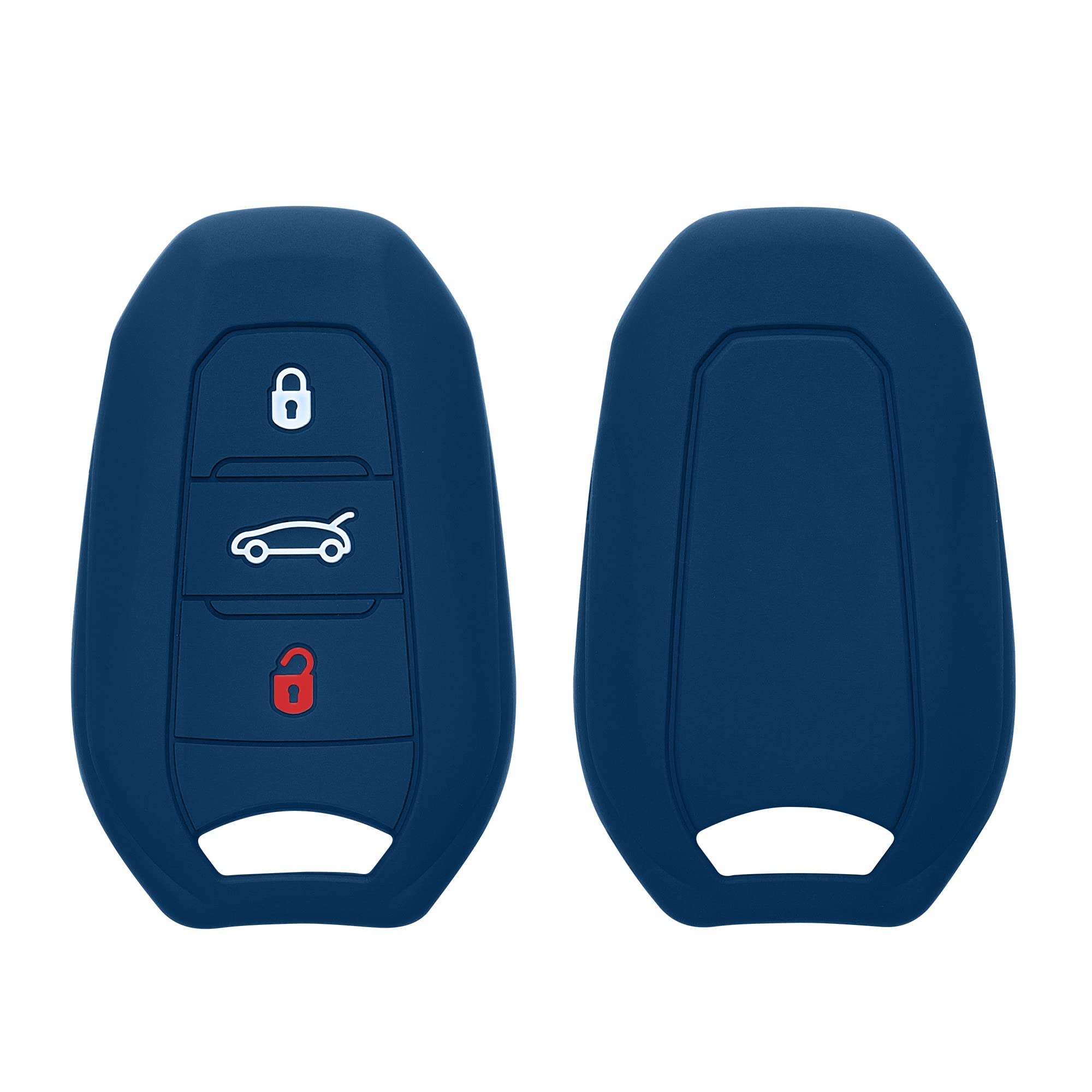 kwmobile Peugeot Citroen 3-ボタン 車のキー Smartkey (Keyless Go 対応機種のみ) 対応 ケース - シリコン キーケース 落下防止 車鍵 - 鍵ケース 黒色 色：ネイビー、サイズ：M