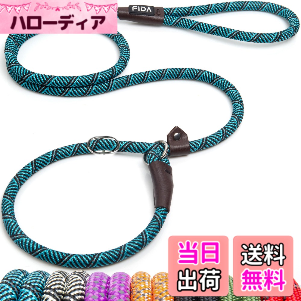 【送料無料】Fida 犬用 スリップリード 小型犬 中型犬 大型犬用 しつけ 引っ張り防止 反射機能 丈夫 長さ1.8m 軽量 訓練 色：ブルー、サイズ：10mm x 180cm