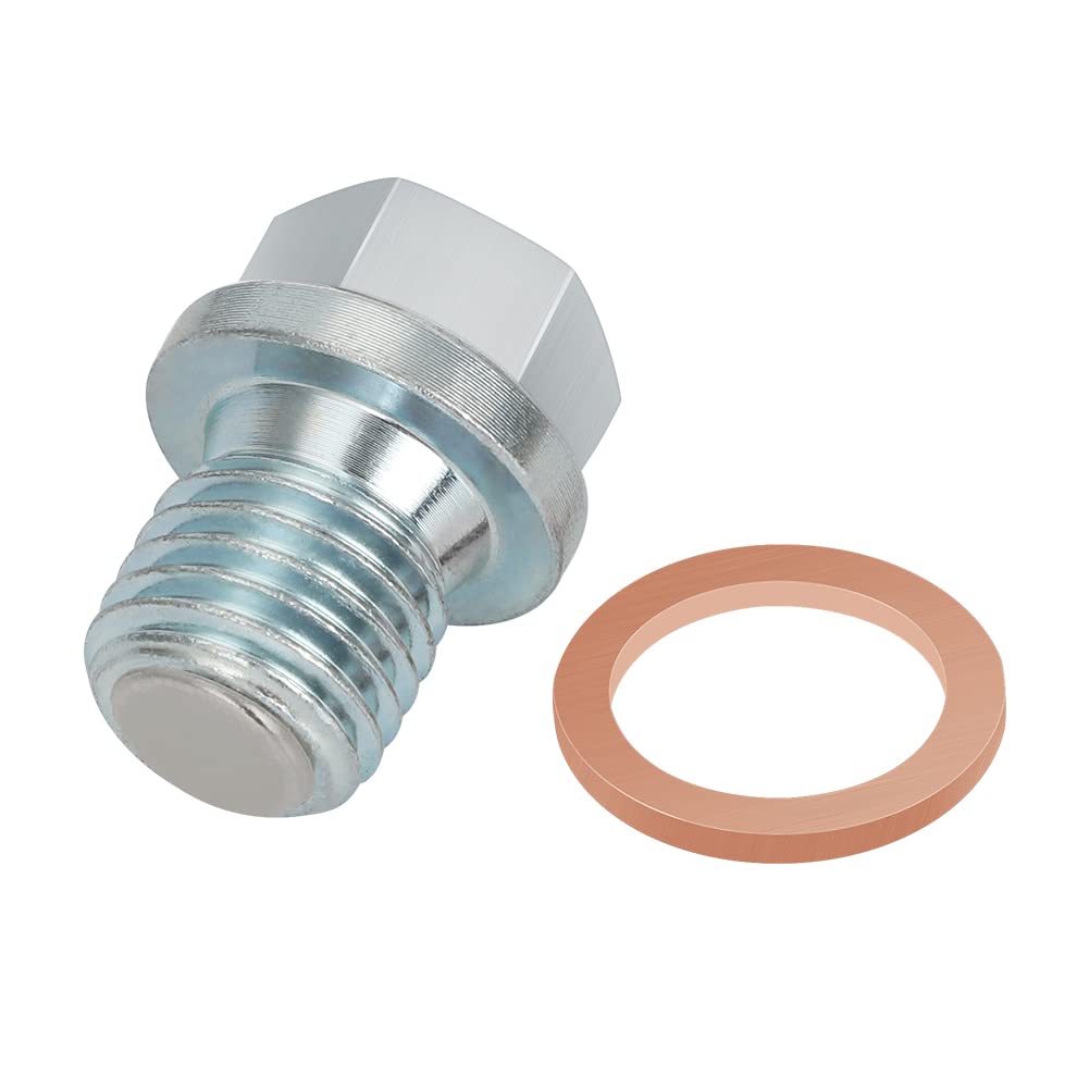 motoparty バイク用ドレンボルト M12 x 1.5mm マグネット付き ホンダ/ヤマハ/カワサキ系 YFM 50 レブル250(17-20) PCX125(10-18)に適用 ドレンワッシャー付き スチール製 ボルト 色：シルバー、サイズ：M12