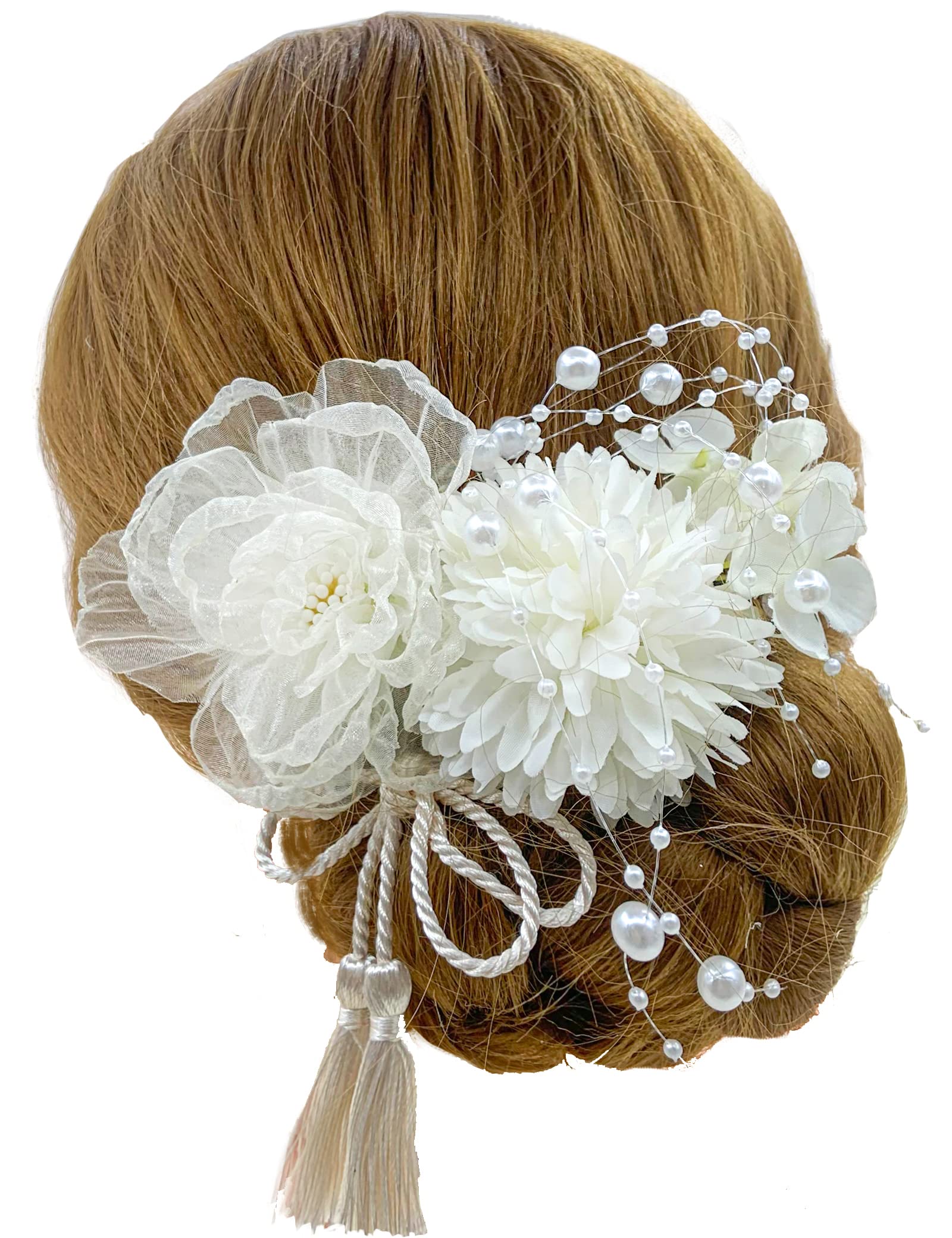 【送料無料】【JZOON 髪飾り】髪飾り 6点セット ヘアアクセサリー ヘアメイク ドライフラワー Uピン ヘアピン 可愛い 日常 おしゃれ 簡潔 和装 着物 袴 浴衣 シフォンリボンの花びら 紫陽花 色：ホワイト