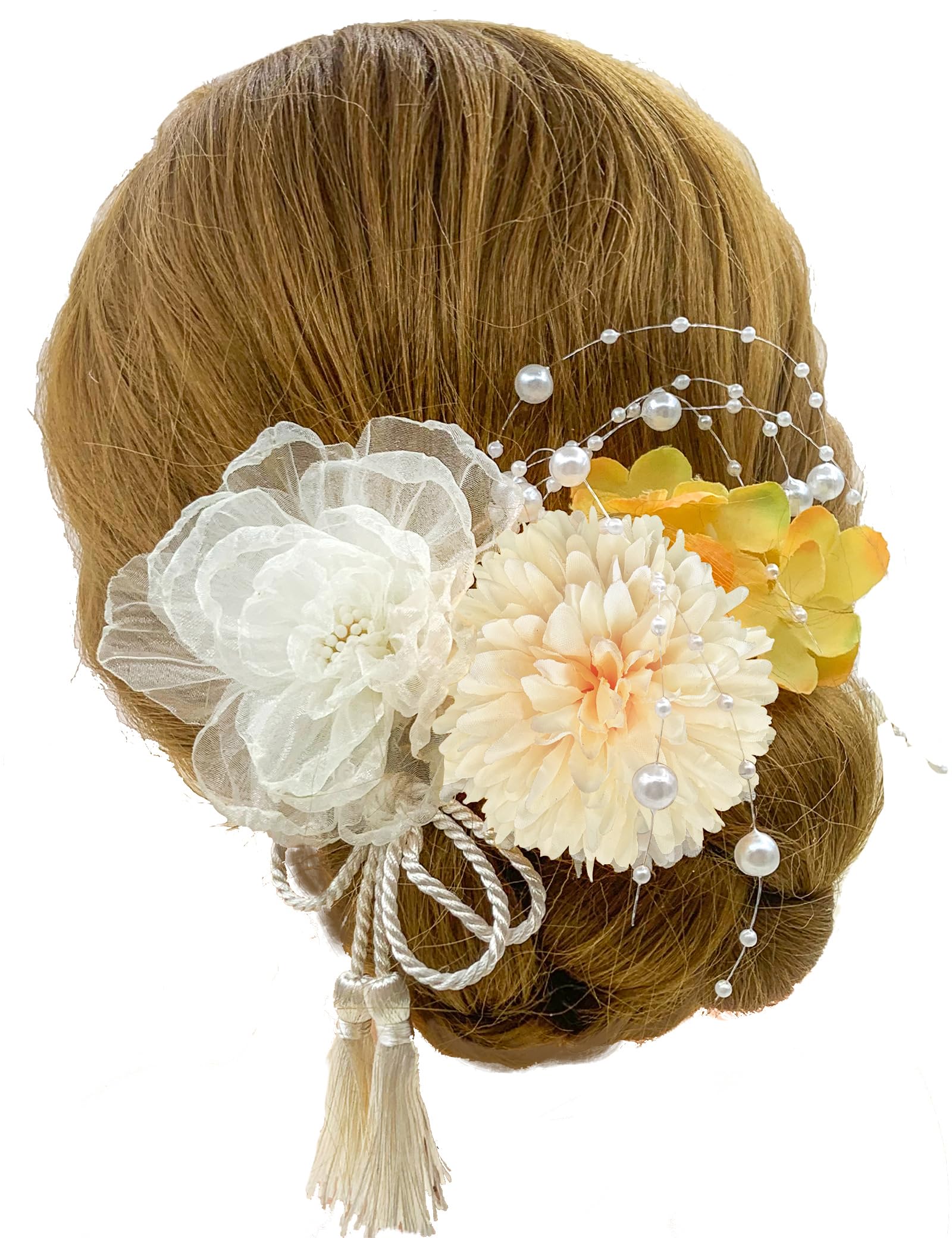 【送料無料】【JZOON 髪飾り】髪飾り 6点セット ヘアアクセサリー ヘアメイク ドライフラワー Uピン ヘアピン 可愛い 日常 おしゃれ 簡潔 和装 着物 袴 浴衣 シフォンリボンの花びら 紫陽花 色：イエロー