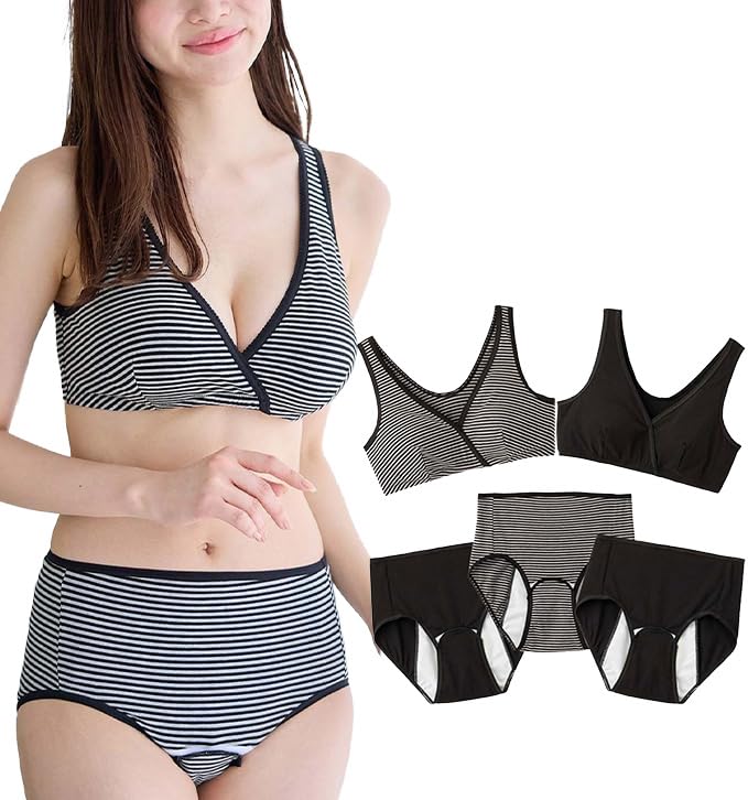 【送料無料】[ANGELIEBE エンジェリーベ] 授乳ブラ 2枚 ＋ 産褥 ショーツ 3枚 5点...