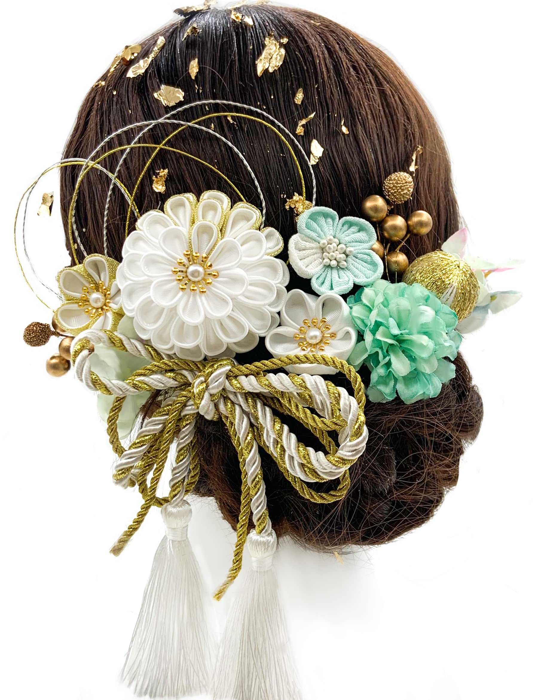  髪飾り つまみ細工 髪飾り 7色 ドライフラワー 造花飾り 水引 ヘアーアクセサリー かすみ草 人気 和服 着物 振袖 袴 花 浴衣 成人式 七五三 結納 卒業式 入学式 結婚式 発表会 和玉 手作り 色：ティファニーブルー
