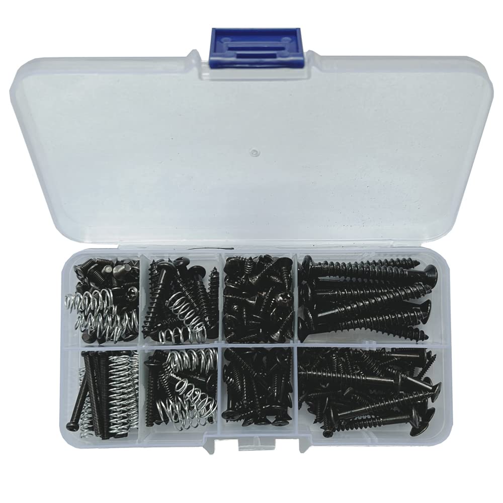 [Free Shipping] Guitar Screw Kit - Backplate, Guard Plate, Neck Plate (9 Sizes, 226 Pieces per Box) - Pickup Ring, Guitar Accessory Set, Musical Instrument Accessories, Guitar Repair Kit. Color: Black, Sizes: 9 Sizes