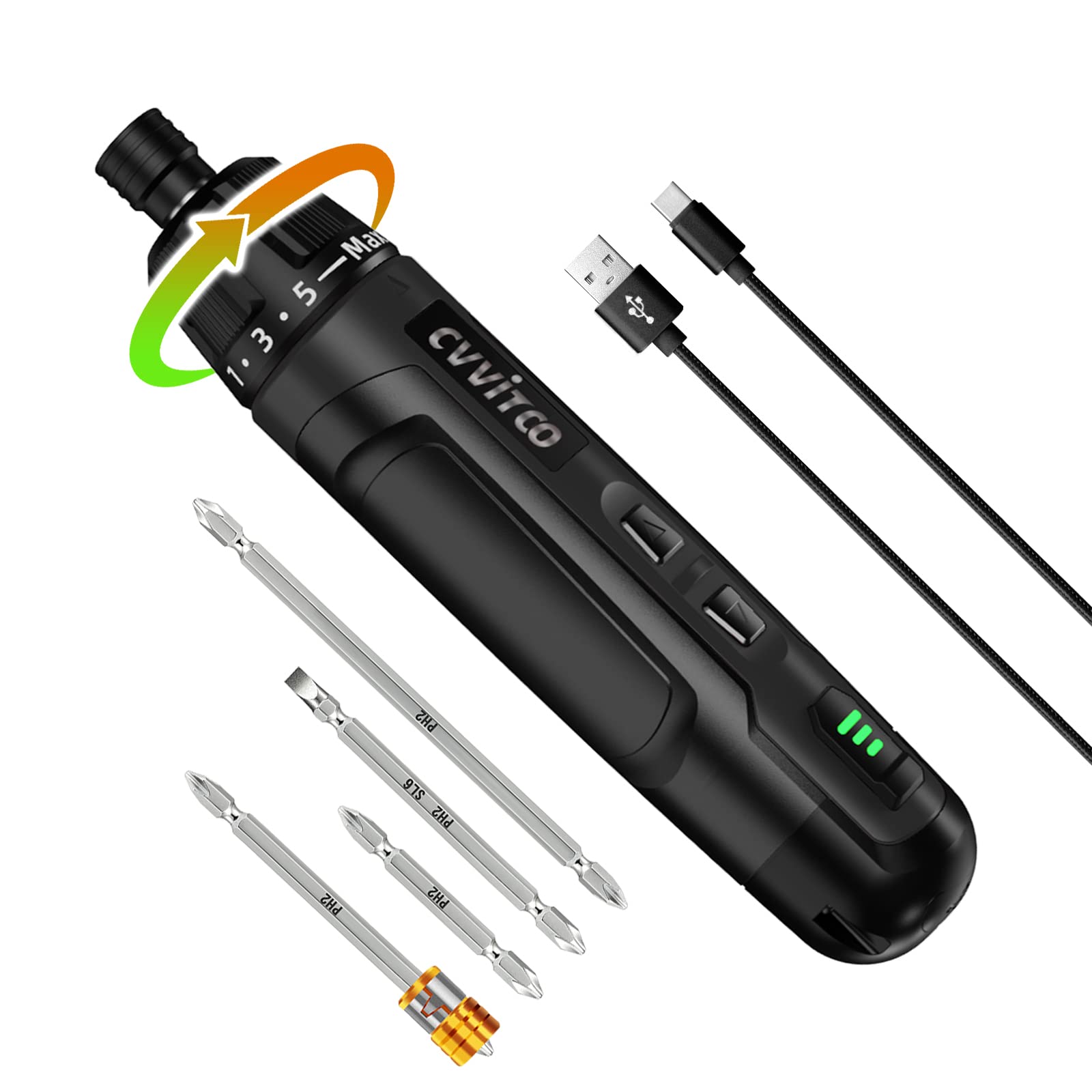 【送料無料】CVVITOO 電動ドライバー 3.6V コードレス ドライバーキット 電動トルク 6N.m 手動 20N.m 調整 USB Type-C 充電式 家庭用 小型家具 組み立て 修理 DIY 色：黒 サイズ：小型
