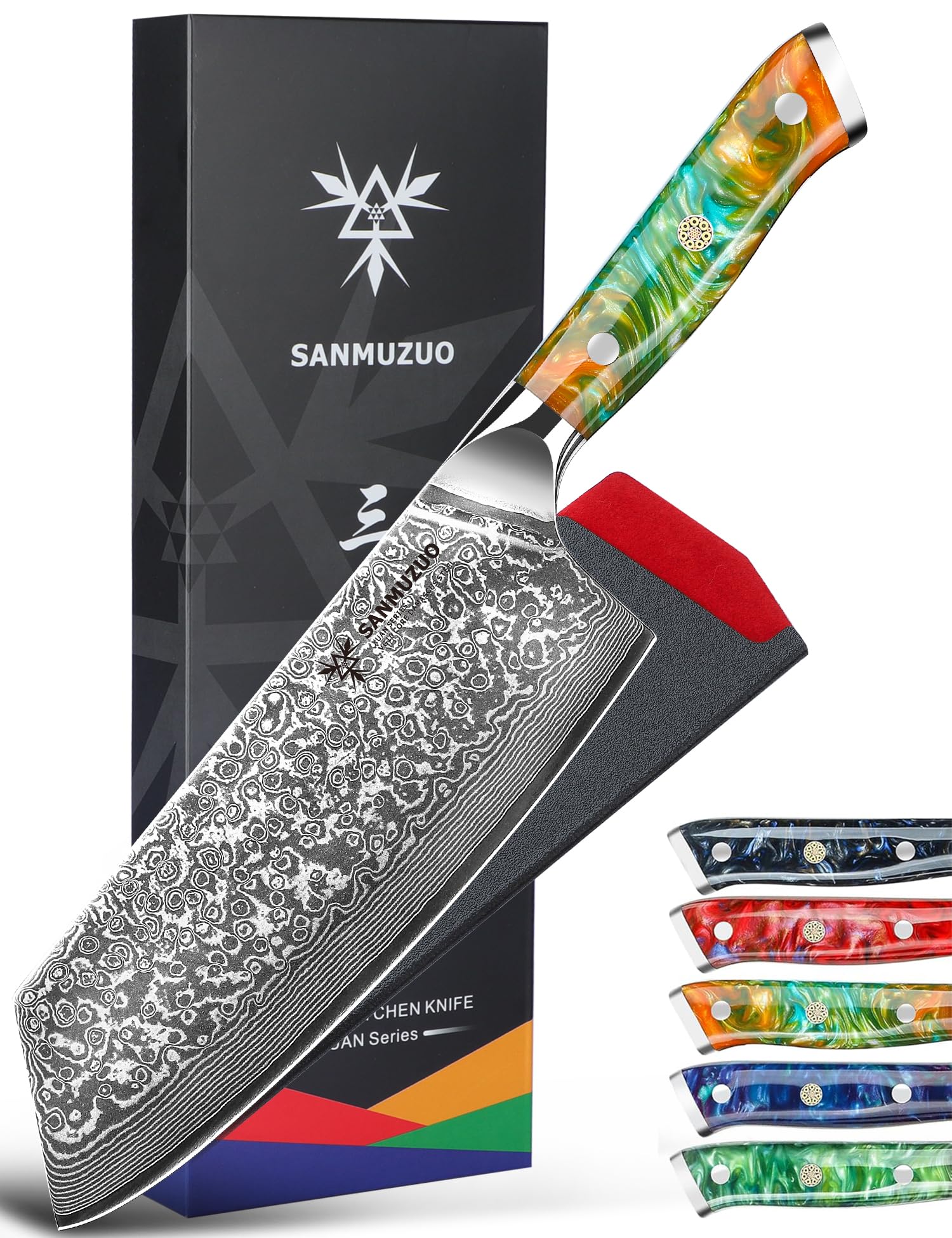【送料無料】SANMUZUO 菜切り包丁 - 包丁 - XUAN シリーズ - 67 層ダマスカス鋼キ...
