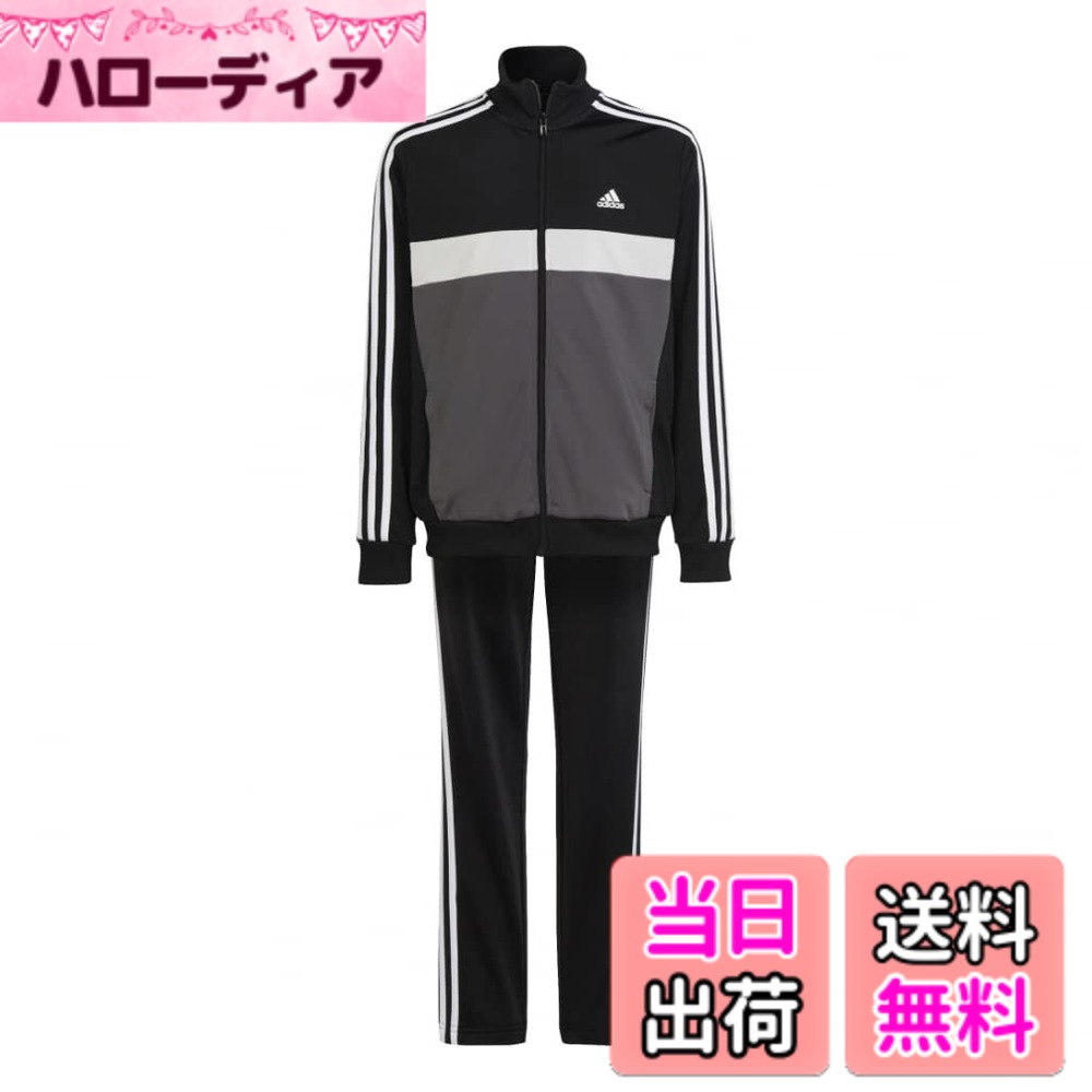 [Free Shipping] [adidas] Kids Tracksuit Set for Boys. Color: Top: Black/Grey Five/Grey One/White. Bottom: Black/White (HR6406). Size: 140