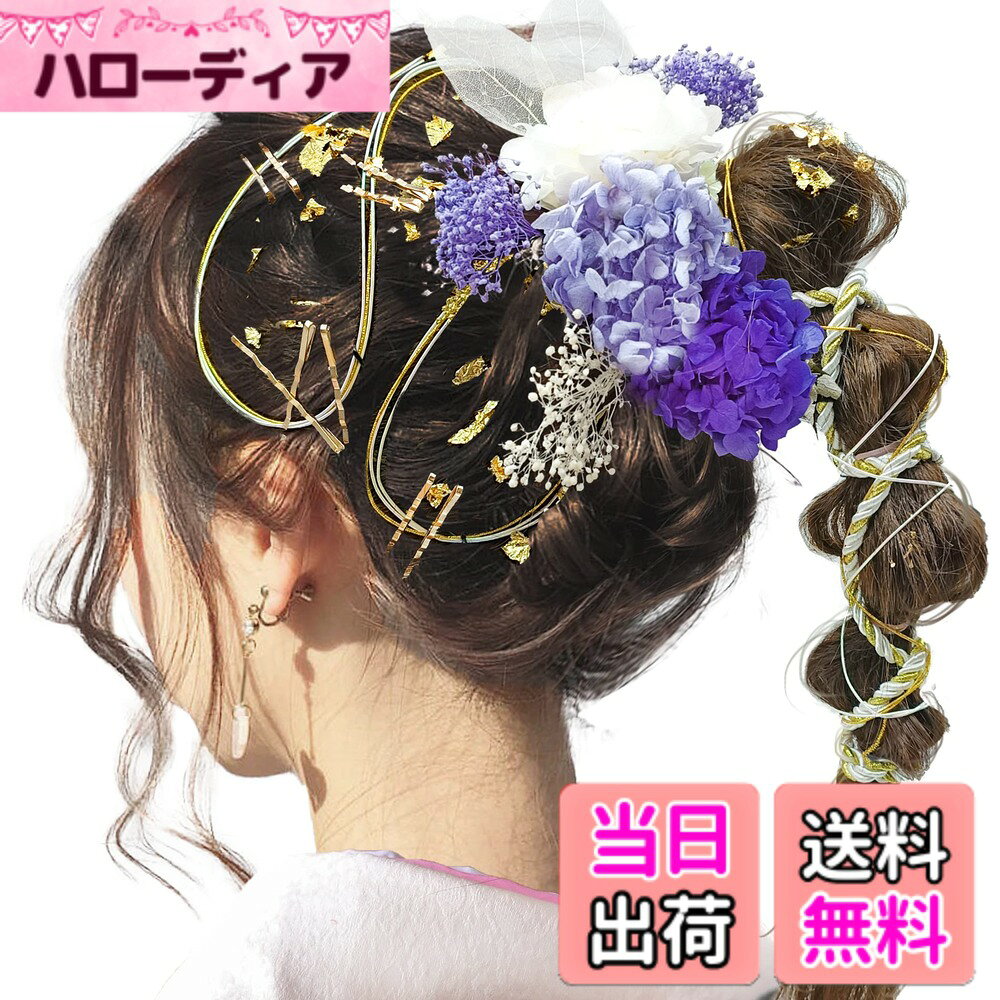 【送料無料】[JZOON 髪飾り] 成人式 ドライフラワー 水引 金箔 銀箔 カスミソウ 組...