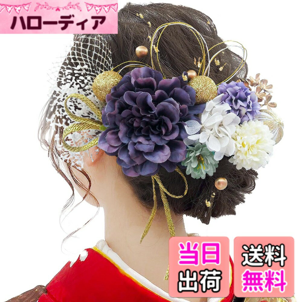 【送料無料】[JZOON] 10色展開 23点セット ドライフラワー 髪飾り ダリア 造花飾り 和玉 赤 ヘアアクセサリー 成人式 ゴールド 水引 ヘッドパーツ あじさい 振袖 着物 卒業式 七五三 浴衣 袴 結婚式 かすみ草 和装 手作り 専用ケース付き A15500 色：ブルー