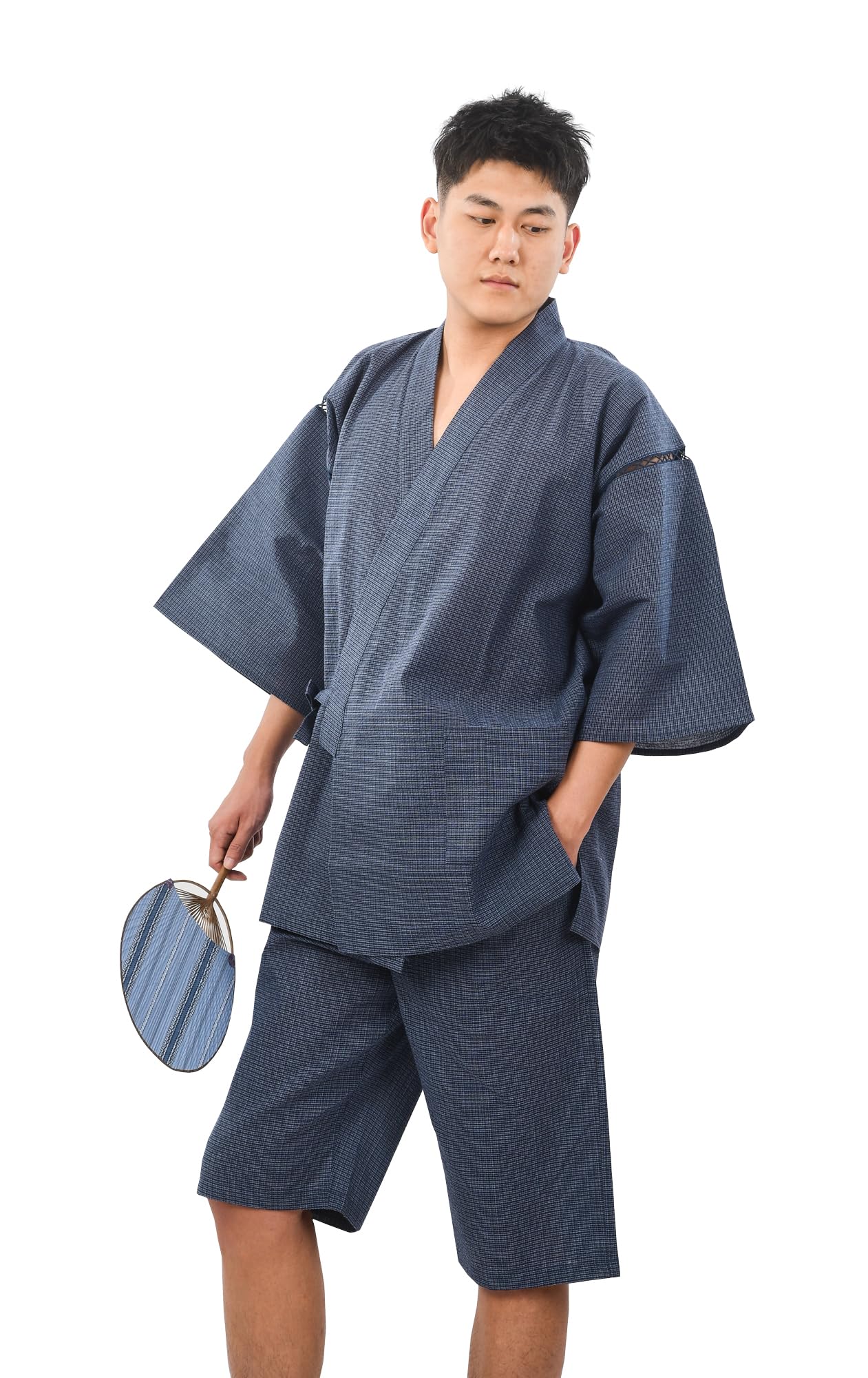Summertime Casual Wear - 【送料無料】[HOHO AYUMU] 甚平 メンズ 10柄 綿100% 浴衣メンズ 男性和服 部屋着 ルームウェア おしゃれ しじら織り 色：B柄、サイズ：M