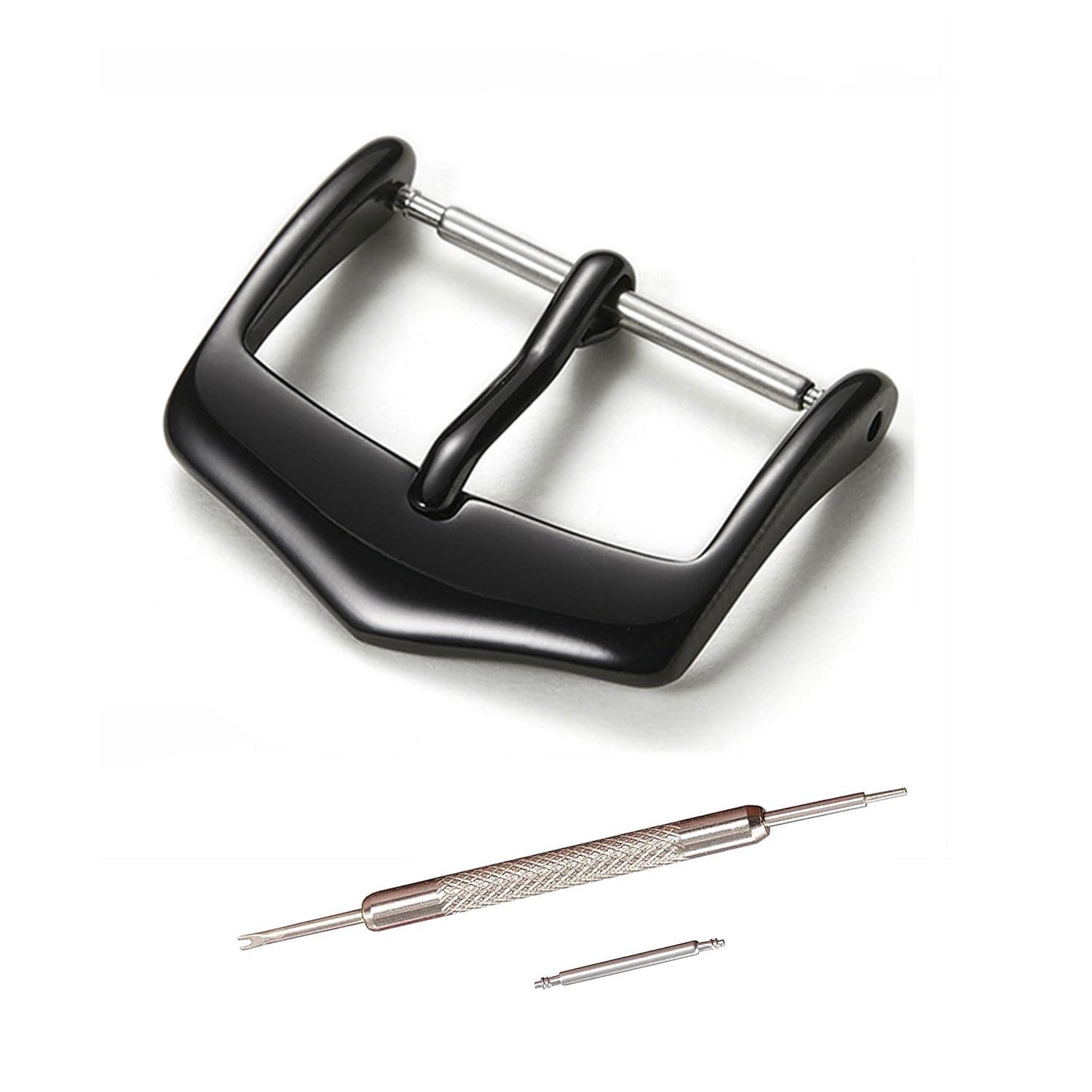 【送料無料】Jumpsunfun 尾錠 腕時計バンド交換用クラスプ 16mm 18mm 20mm 22mm 316Lステンレス鋼製ポリッシュピンバックル 時計ベルト留め金 交換工具付き 色：ブラック、サイズ：16mm