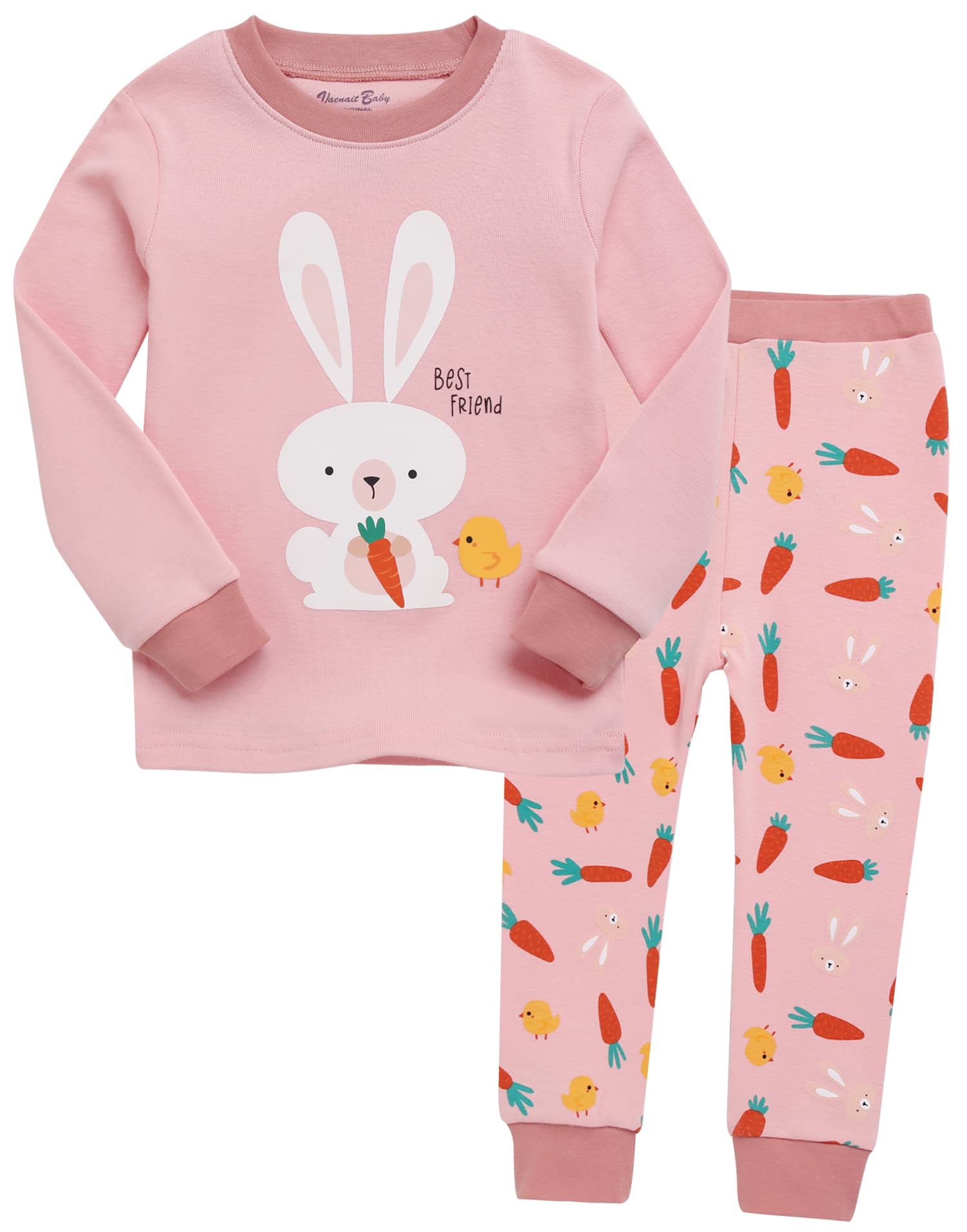  12ヶ月-12歳 キッズ 子供 ベビー 動物キャラクター 服 綿100% ルームウェア 長袖 パジャマ 寝間着 上下セット Cotton sleepwear 色：A00-Rabbit Crew、サイズ：110