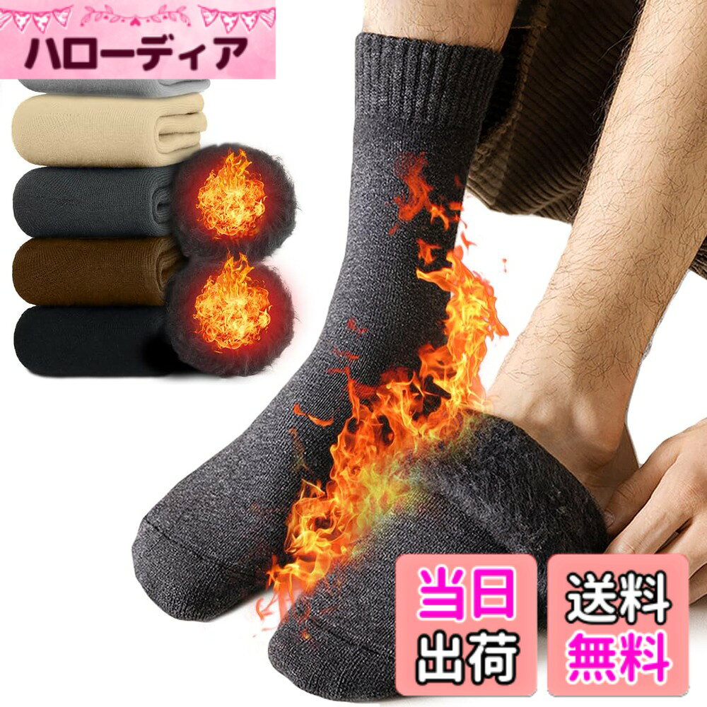   靴下 メンズ ソックス 冬  防寒靴下 暖かい靴下 防寒 保温 消臭耐久性 25-29cm 色：ブラック+濃いグレー +ライトグレー+カーキ+コーヒー、サイズ：Free Size