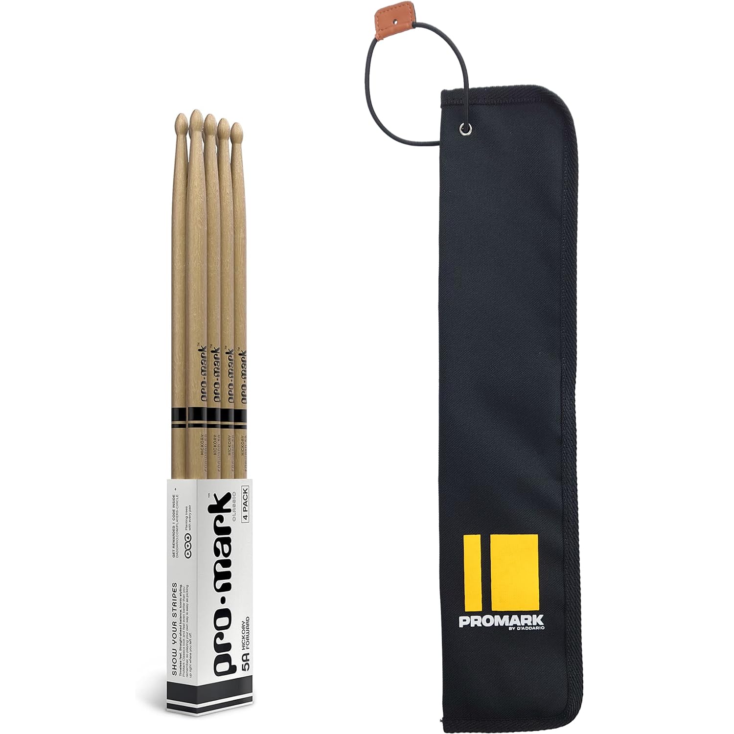 PROMARK プロマーク ドラムスティック ヒッコリー WoodTip 5A TX5AW-4P (406 x 14mm) 4ペアバンドルパック + スティックバッグ付き 
