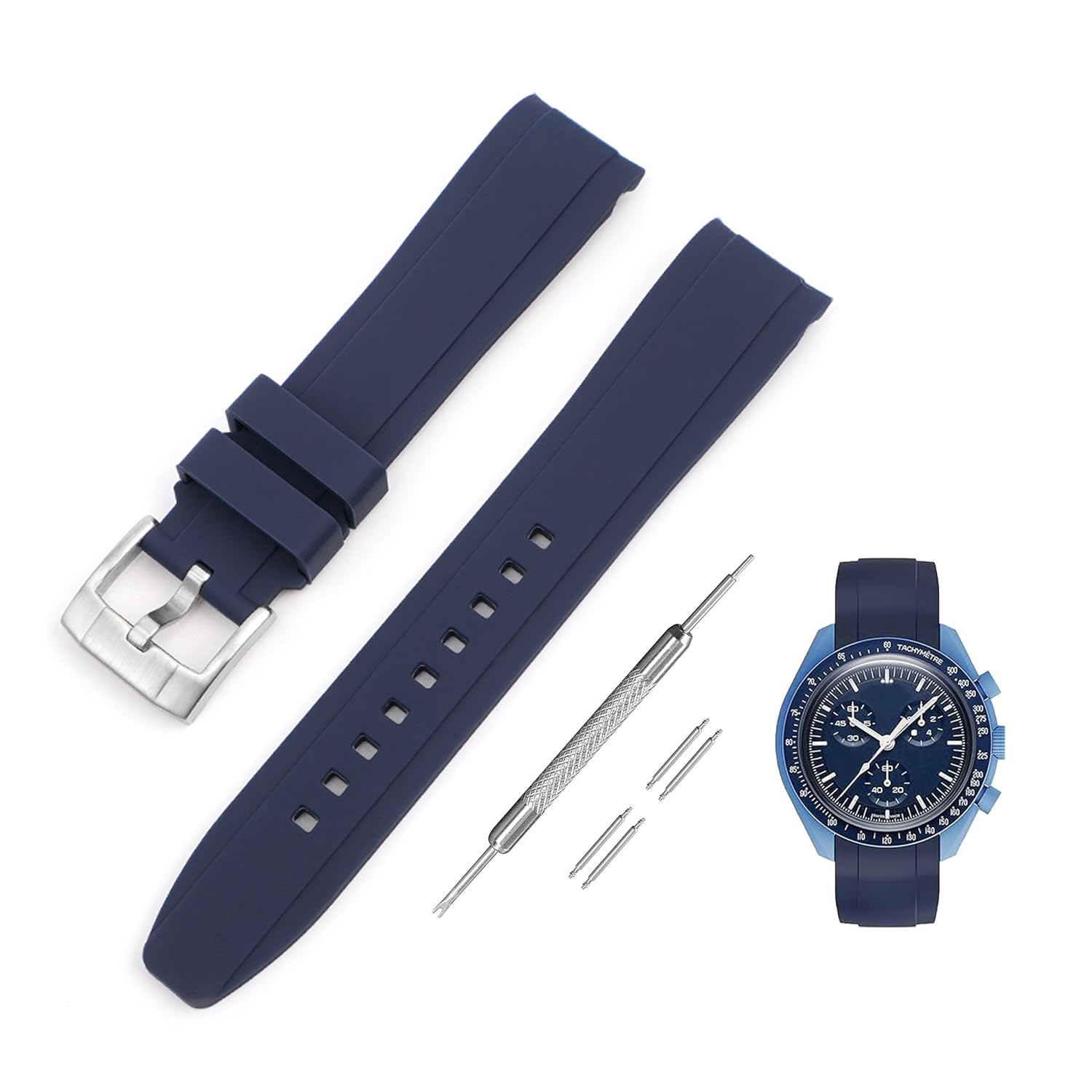  20mm 時計バンド for Omega X Swatch Speedmaster MoonSwatch オメガとスウォッチ スピードマスター ムーンスウォッチ用 シリコンベルト 色：ブルー