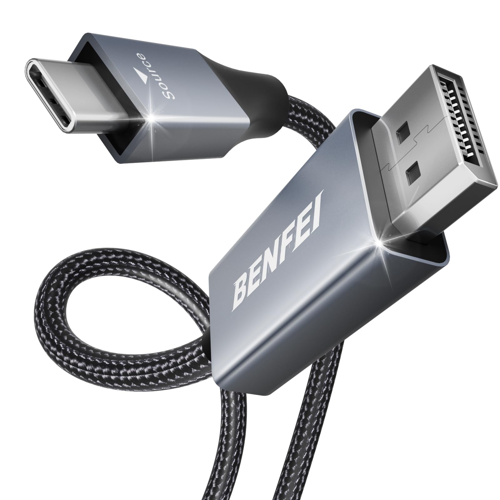 【送料無料】BENFEI 1.8m USB Type C - DisplayPort ケーブル【8K@60Hz 4K@144Hz 2K@240Hz UHD映像出力】タイプC to DisplayPort 変換アダプタ Thunderbolt 3/4 互換 iPhone 15 Pro/Max, MacBook Pro/Air 2023, iPad Pro, 色：グレー(アルミニウムシェル)、サイズ：4.5M