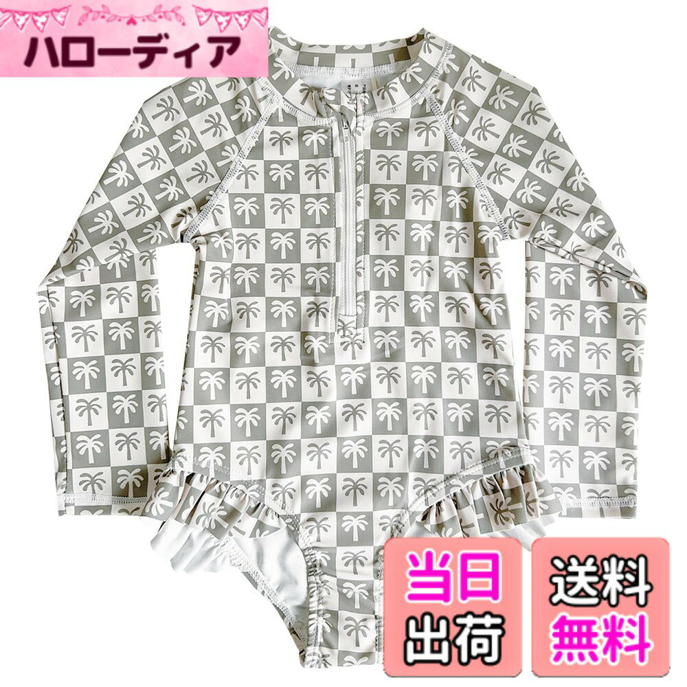商品情報商品の説明主な仕様 【可愛らしいワンピース水着】ラッシュガードとワンピース水着がひとつになった、オールインワン水着。UPF50+の紫外線対策は、夏の日差しからもしっかりガード。セットには同じカラーのスイムキャップも付属しています。水着との統一感を演出し、おしゃれなコーディネートが楽しめます。【着心地のよい素材】従来の素材より高い速乾性を実現、耐磨耗性・耐久性に加え毛玉になりにくい特徴があるリサイクルポリエステル素材を使用、ポリウレタンを配合することで伸縮性もあって動きやすいのにサラッとしたドライな着心地。元気に泳ぐ子どもたちにピッタリです。【優れたUVカット効果】ラッシュガードのような長袖タイプなので、紫外線からの直接の刺激を遮り、日焼けからも冷えからも守ってくれます。UVカット加工を施した遮蔽率90%以上の素材を使用しているので、長時間の海水浴やプールでもしっかりキッズの肌を紫外線から守ります。【幅広いシーンに対応できる】1枚でかわいく着こなせる、おしゃれでフリルデザインの可愛いワンピースタイプのスイムウエア。海やビーチ、川遊びもちろん、水泳練習、スクール授業、温泉、旅行、アウトドアなども活躍できます。【商品仕樣】セット内容：ワンピース水着・キャップ 素材：ポリエステル、ポリウレタン サイズ：80/90/100/110/120/130 ※着用後は、直ちに真水で手洗いし、陰干しで自然乾燥してください。※タンブル (乾燥機) 乾燥はお避けください。※高温下や濡れたままビニール袋に密封し長時間放置しますと、色移りをする可能性がございます。