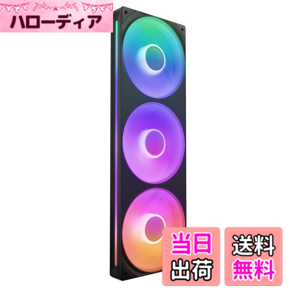 商品情報商品の説明複数のファンを一つの設計に組み入れ、高効率な冷却性能と低ノイズ設計が特徴の360mmのシングルフレームRGBファンユニット。個別にカスタマイズ可能なRGB LEDで美しい照明効果を提供します。 ●カラー：ブラック ●製品サイズ：360 x 120 x 26 mm ●ファン個数：1 ●ファン回転数：500-2400 ± 250 rpm ●ファン風量：75.12 CFM ●ファン風圧：3.3 mmH2O ●ファンノイズレベル：30 dBA ●ファンベアリング：流体動圧軸受 (FDB) ●消費電力：最大 9.48W ●定格電圧：12V PWM / 5V RGB ●コネクタ：8ピン PWM & RGBアダプタ—ケーブル接続 (12V PWM & 5V RGB or NZXT RGBコネクタ) または NZXTコントローラーコネクタ接続 ●MTTF：60000時間 ●ケーブル長さ：600mm ●LED：8個（ファン毎） ●その他機能・特徴：シングルフレームデザイン、Zero RPM モード対応、CAMソフトウェアを使用してRGBライティングをカスタマイズ可能（NZXT RGB & Fan Controllerが別途必要） ●付属品：取り付けネジx4、RGB ＆ PWMアダプタケーブルx1主な仕様 FN2266 日本正規代理店製品 2年流体動圧軸受を採用したPWMファンが、効率的な冷却性能を提供しながら、ノイズを最小限に抑えます。ゼロRPMモードに対応しており、アイドル時の静音性をさらに向上させます。シングルフレームデザインにより、取り付けが簡単で、デジタル制御もシンプルです。NZXT RGB & Fan Controller（別売）に接続することで、CAMソフトウェアを使用してライティングとファンの動作を一元管理できます。ファンごとに8個のRGB LEDが搭載されており、半透明のブレードを照らします。NZXT CAMを使用して、ライティングを個別にカスタマイズし、他のNZXT製品と同期させることができます。冷却性能と静圧のバランスが取れた設計で、500-2400 RPMの回転速度で、75.12 CFMの高いエアフローを提供します。これにより、PCの内部を効率的に冷却し、システムのパフォーマンスを最適化します。