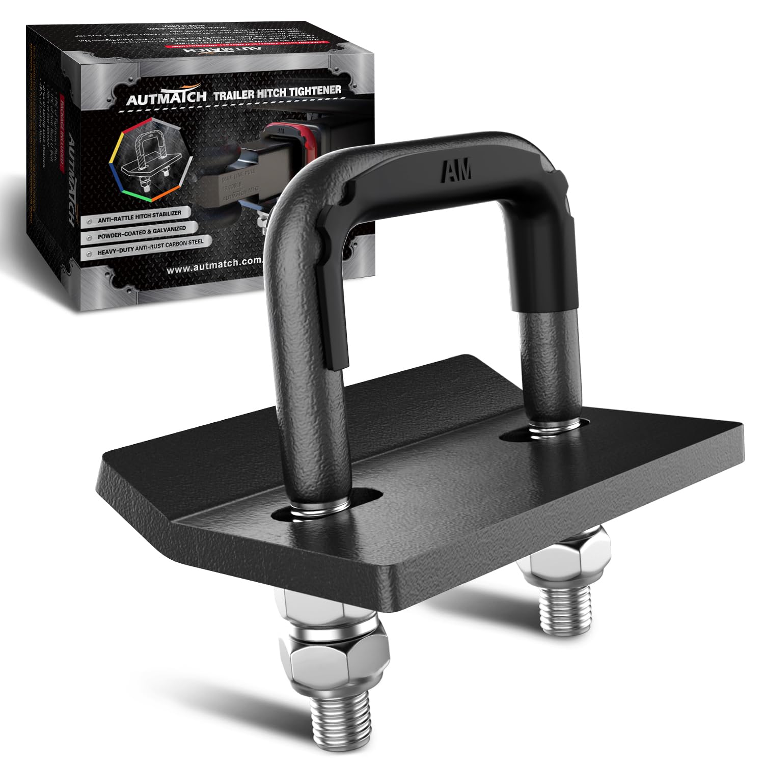 AUTMATCH ヒッチ締め具 ガタつき防止クランプ、3.81センチおよび5.08センチのトレーラーヒッチ用高耐久ヒッチスタビライザー、ゴム製アイソレーターと防錆二重コーティング 色：ガンメタルグレー(Gunmetal Gray)、サイズ：Trailer Hitch Tightener 2.5 Inch