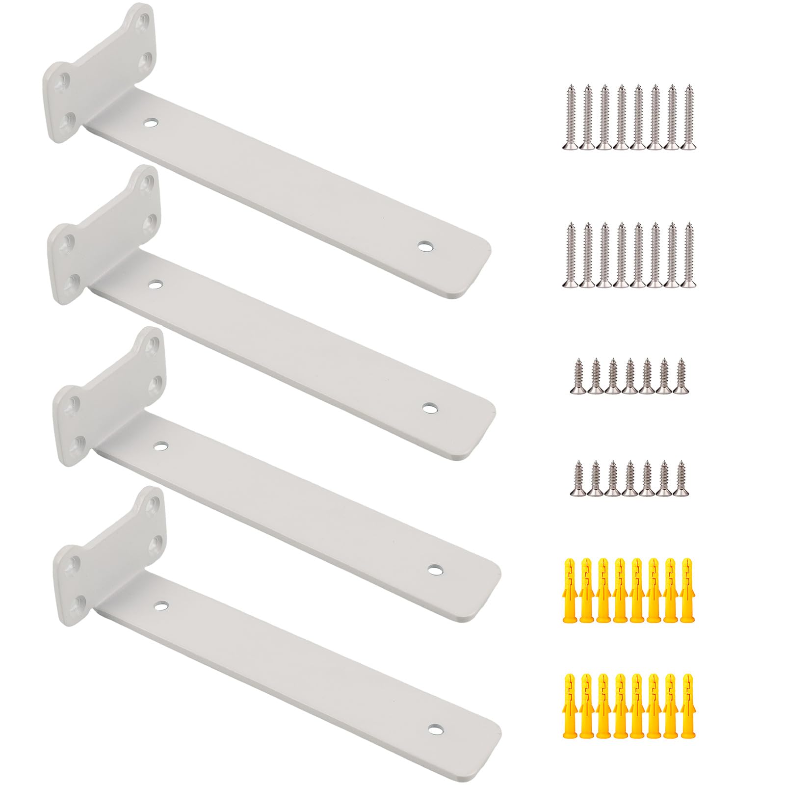 【送料無料】SYWXJ 棚受け金具 隠し 5mm厚 頑丈 棚受け 最大荷重90KG アイアンブラケット 目立たない棚受け金具 棚 壁掛け 金具 隠し棚受け 色：4個 白、サイズ：20cm