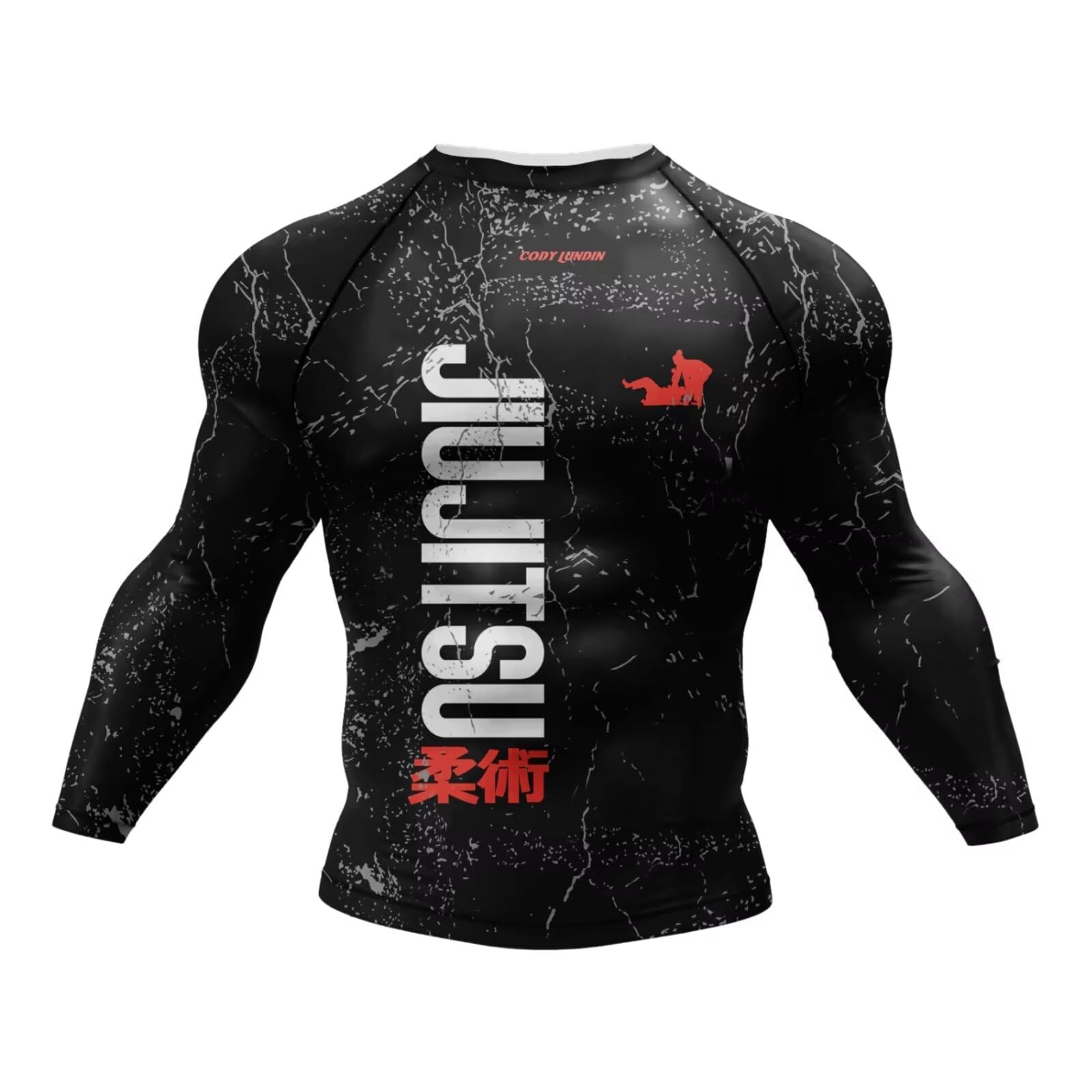 [Free Shipping] [ORBU] Compression Wear for Men, Gym, Strength Training, Long Sleeve, Printed Pattern, Power Stretch Undershirt, Sweat-wicking, Quick-drying, Breathable, Training Wear, Spring, Summer, Autumn, Winter, Sportswear, Color: Black (Jiu-Jitsu), Size: L