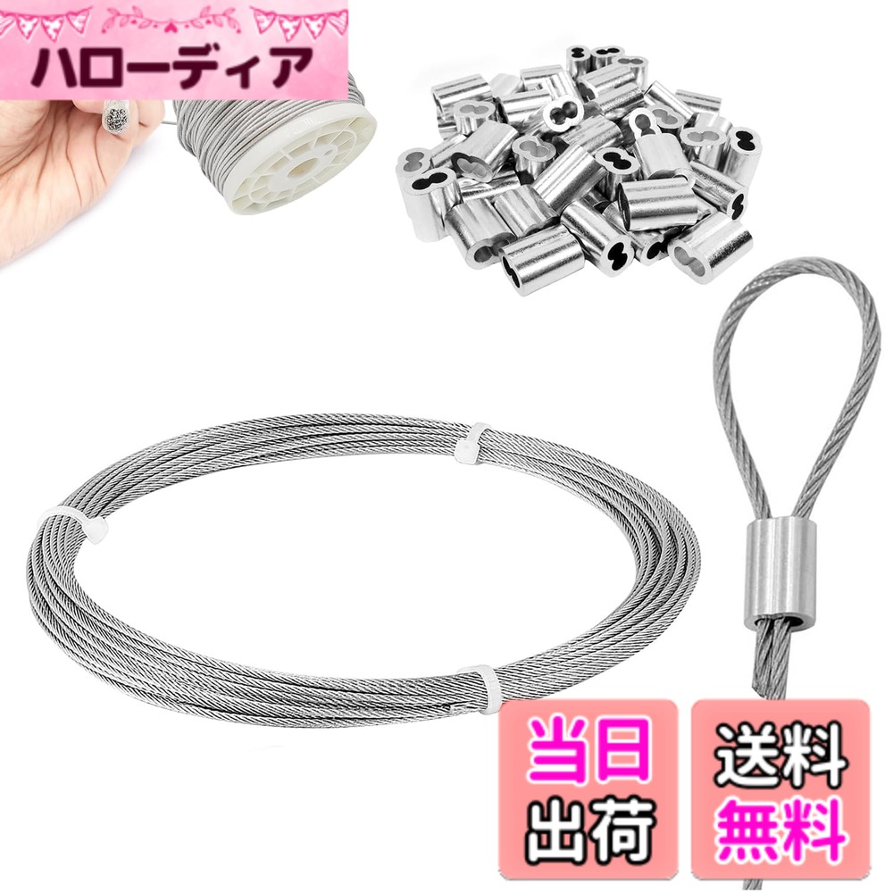 【送料無料】Aicosineg ワイヤーロープ 台風対策 ステンレスワイヤー ビニール被覆 SUS304 ステンレス製 7x7構造 ワイヤー 物干しロープ 落下防止 耐食性 防錆性 酸化抵抗 工事 アンテナ固定 配線 漁業 林業 DIY 色：シルバー
