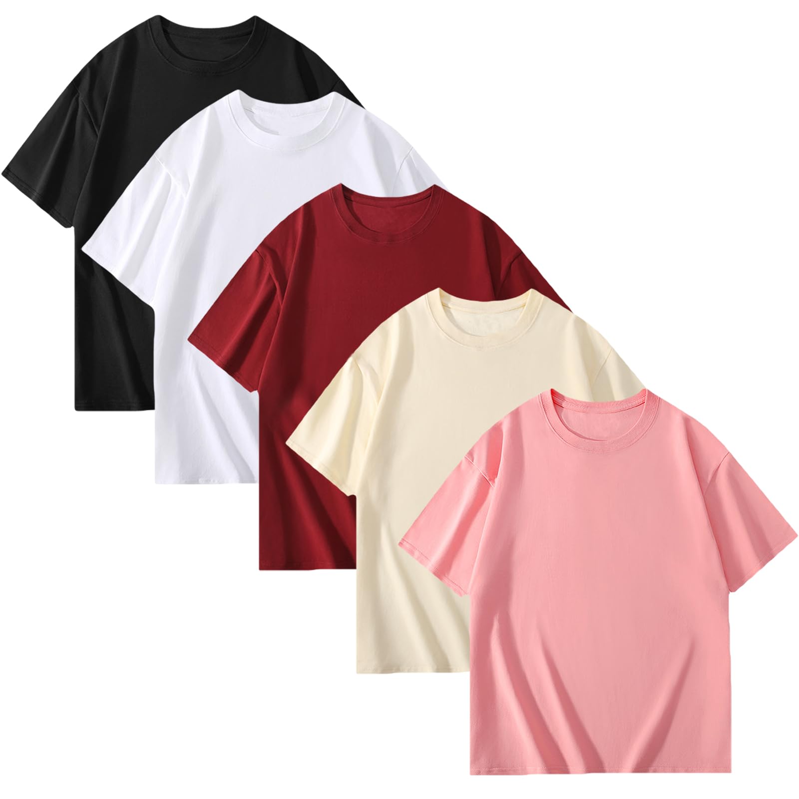 【送料無料】[NCFBAG] インナーシャツ 5枚組 肌着 メンズ tシャツ 綿100% 無地 スポーツ シャツ 下着 ゆったり 防菌防臭 吸汗速乾 快適 柔らかい 男女兼用 春夏秋冬 色：ミックスカラー（ブラック+ホワイト+アンズ+ワインレッド+ピンク）、サイズ：M