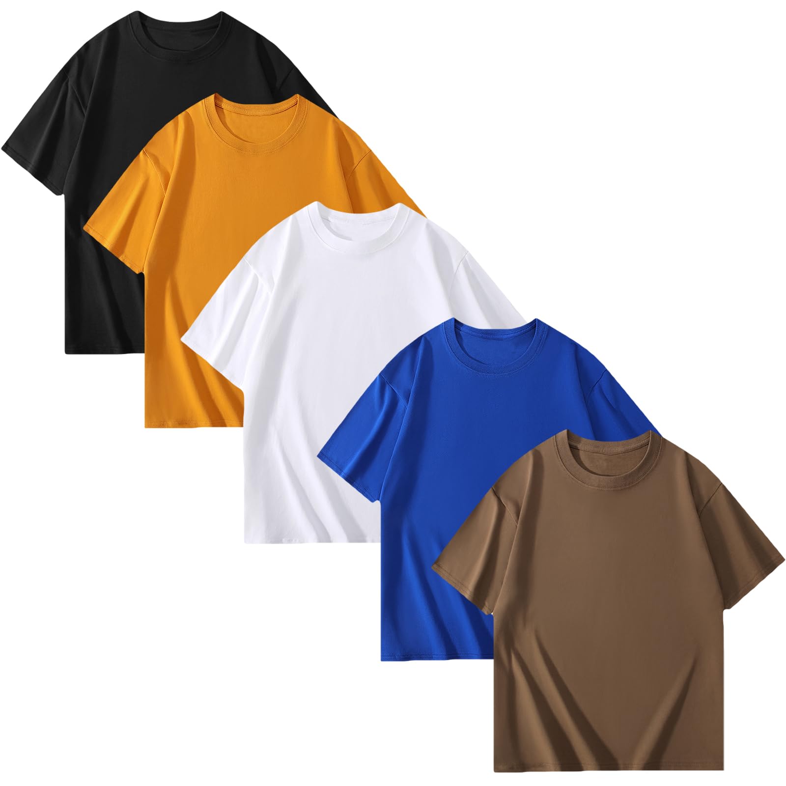 【送料無料】[NCFBAG] インナーシャツ 5枚組 肌着 メンズ tシャツ 綿100% 無地 スポーツ シャツ 下着 ゆったり 防菌防臭 吸汗速乾 快適 柔らかい 男女兼用 春夏秋冬 色：ミックスカラー（ブラック+ホワイト+コーヒー色+ダークブルー+イエロー）、サイズ：3XL