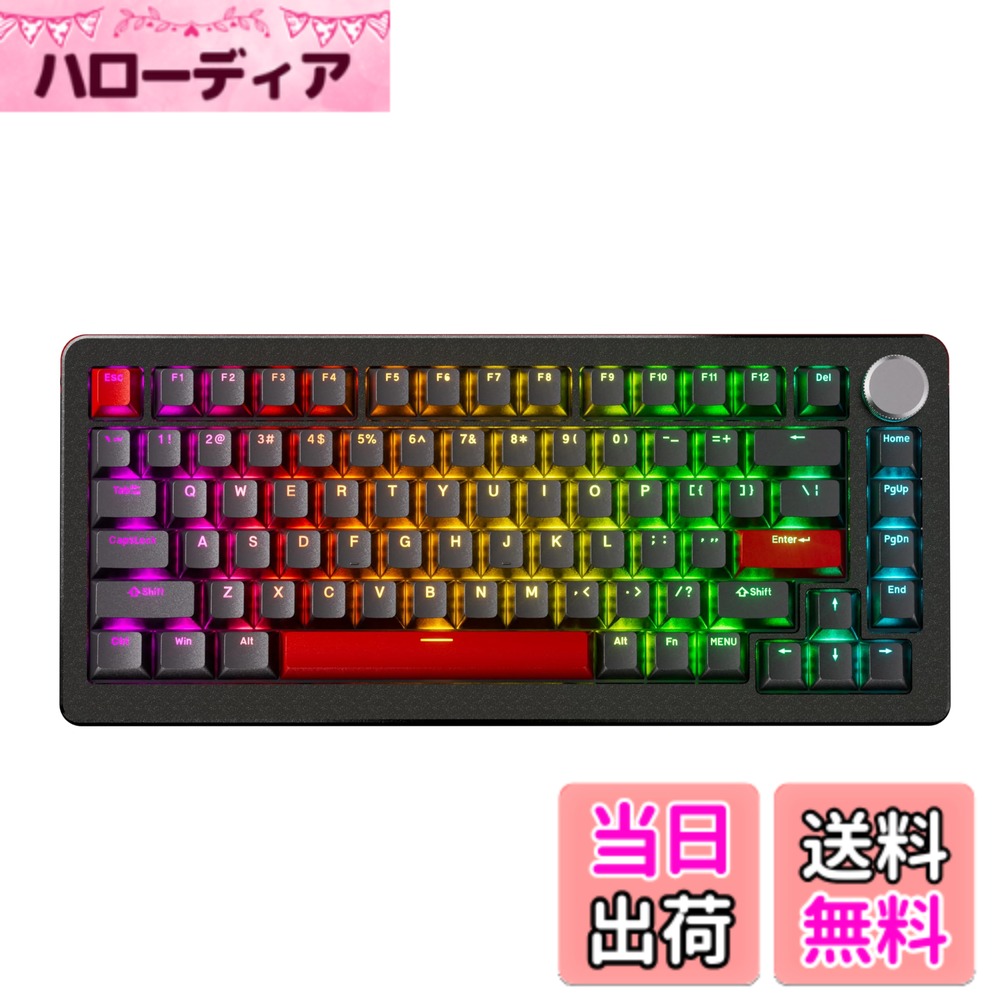【送料無料】DrunkDeer A75 Pro 磁気スイッチキーボード ラピッドトリガー メカニカルゲーミングキーボード 調節可能なアクチュエーションホールスイッチ RGB PBT キーキャップ コンパクト TKL 82キー 有線USB、ノブ付き 色：OEM-PBT-BLACK-Silent Switch